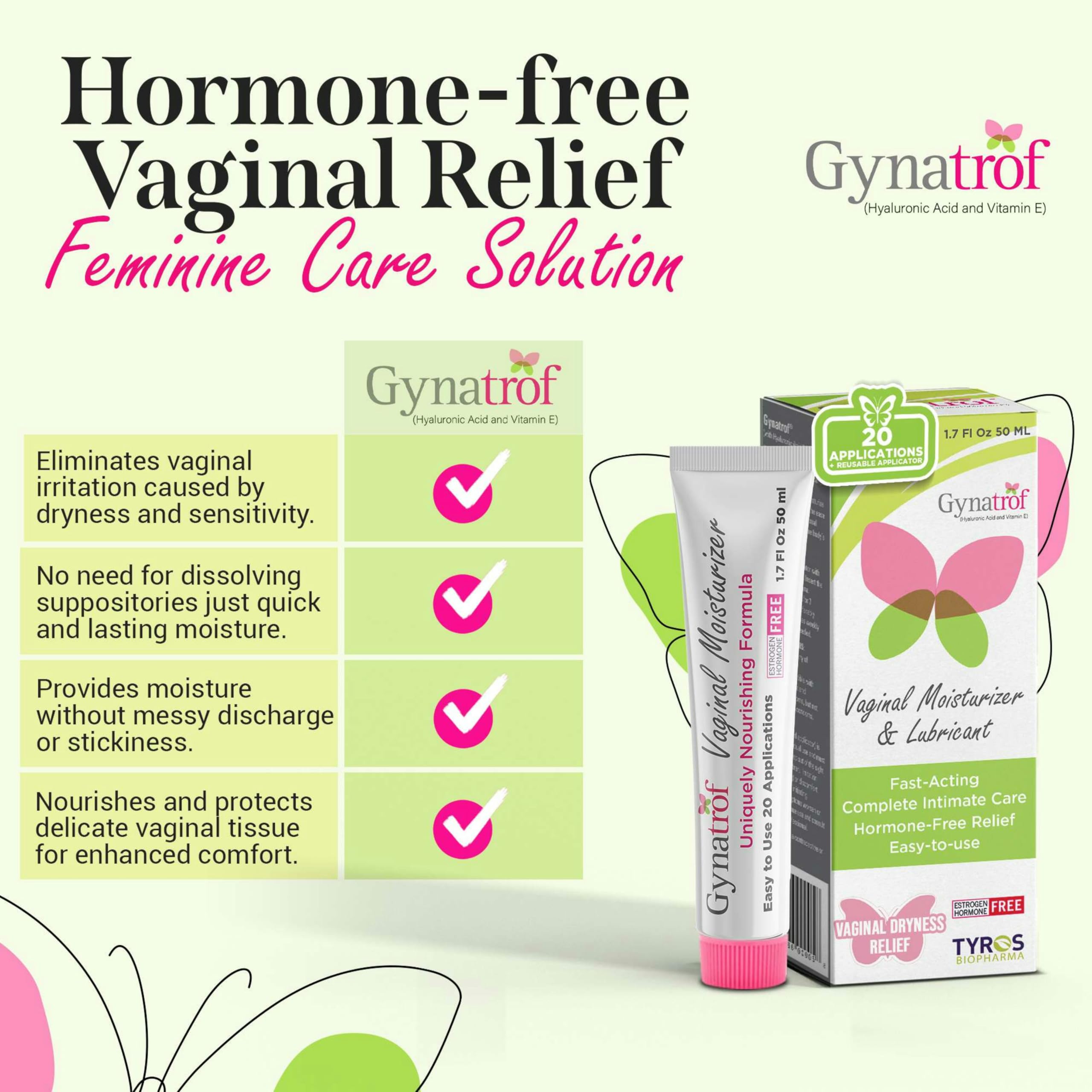 Gynatrof, ingredientes hialurónicos, ayuda a mantener la hidratación en la zona íntima.
