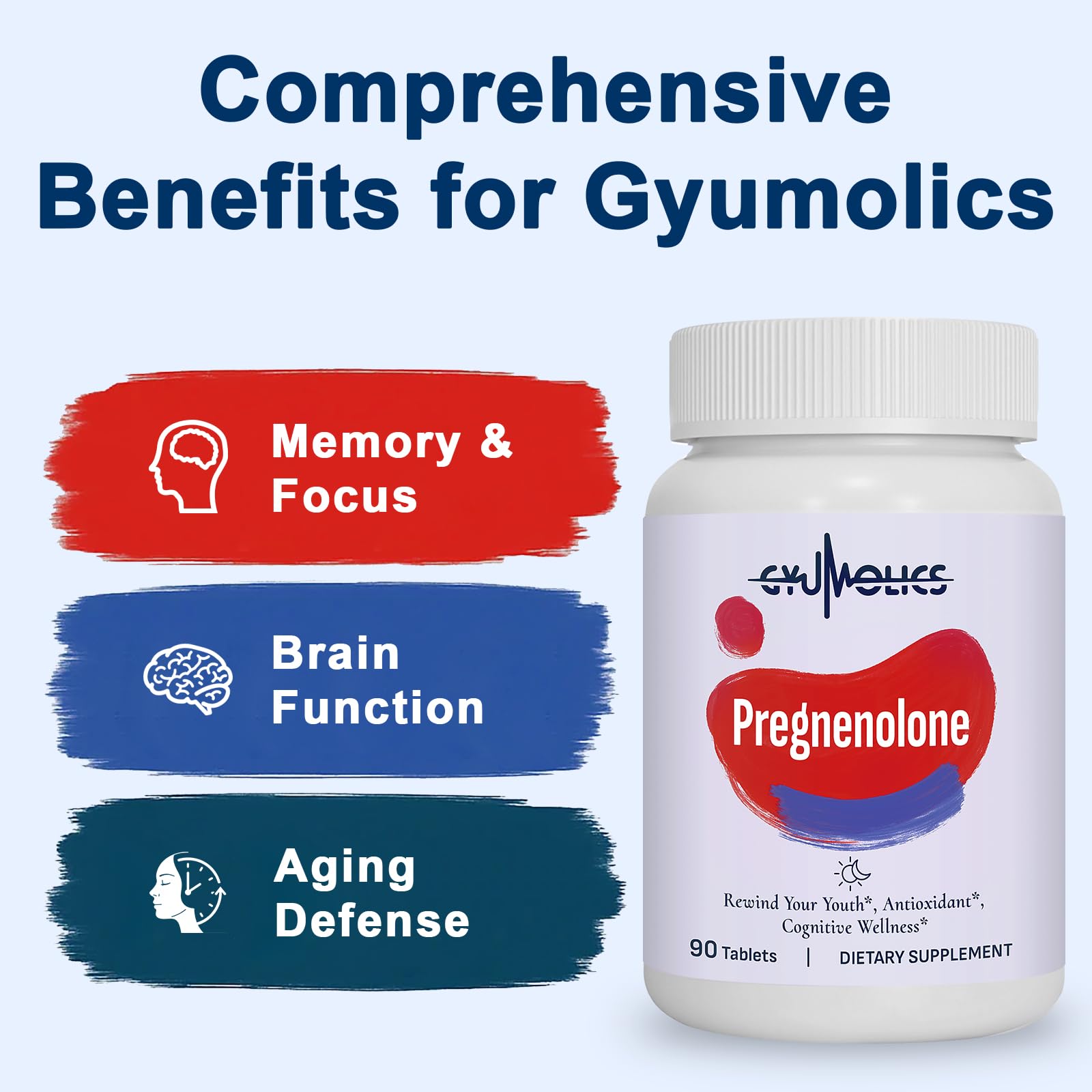 Frasco de Gyumolics pregnenolona 100 mg para fácil toma diaria