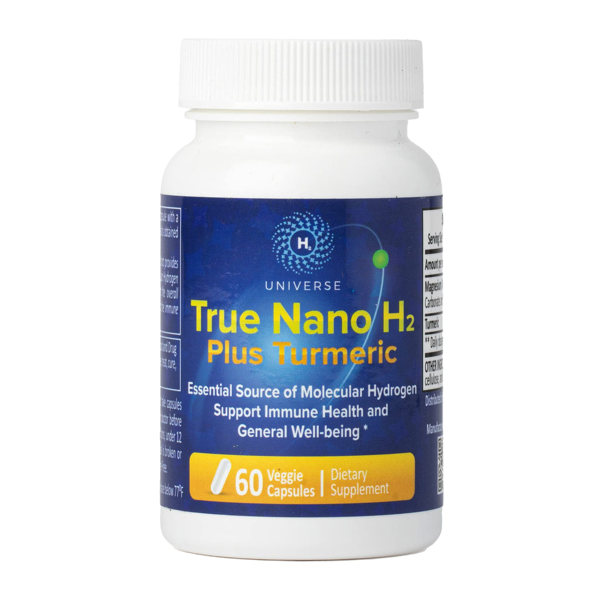 H2 Universe Nano H2 con curcuma, cápsulas para energía diaria.