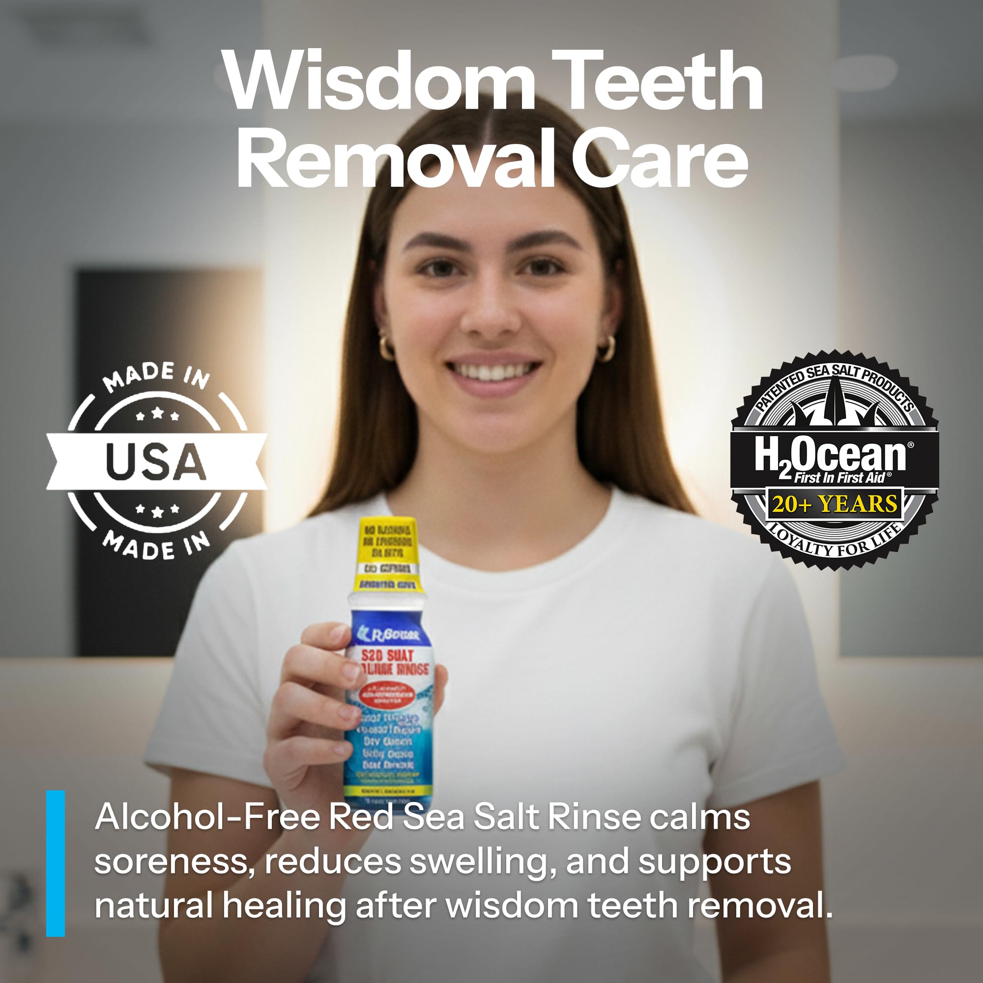 H2Ocean Healing Rinse, blanqueamiento suave con xilitol para dientes más brillantes.