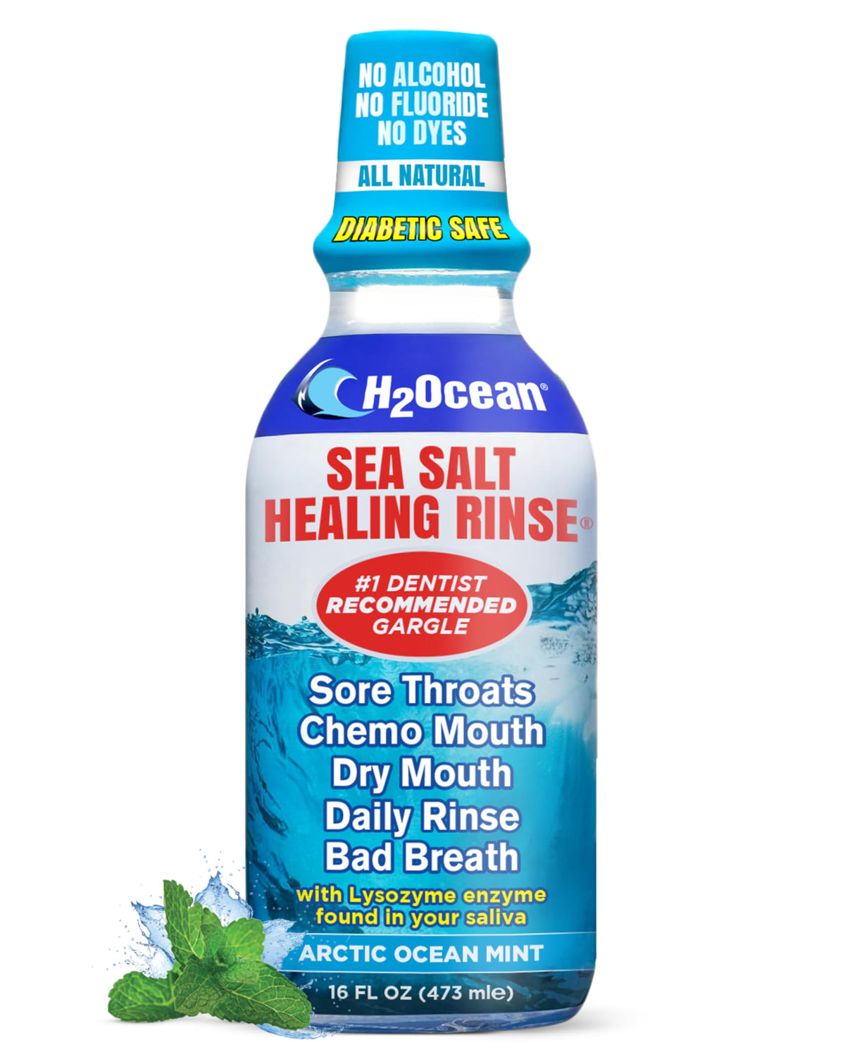 H2Ocean Healing Rinse: botella translúcida con menta arctica para aliento fresco