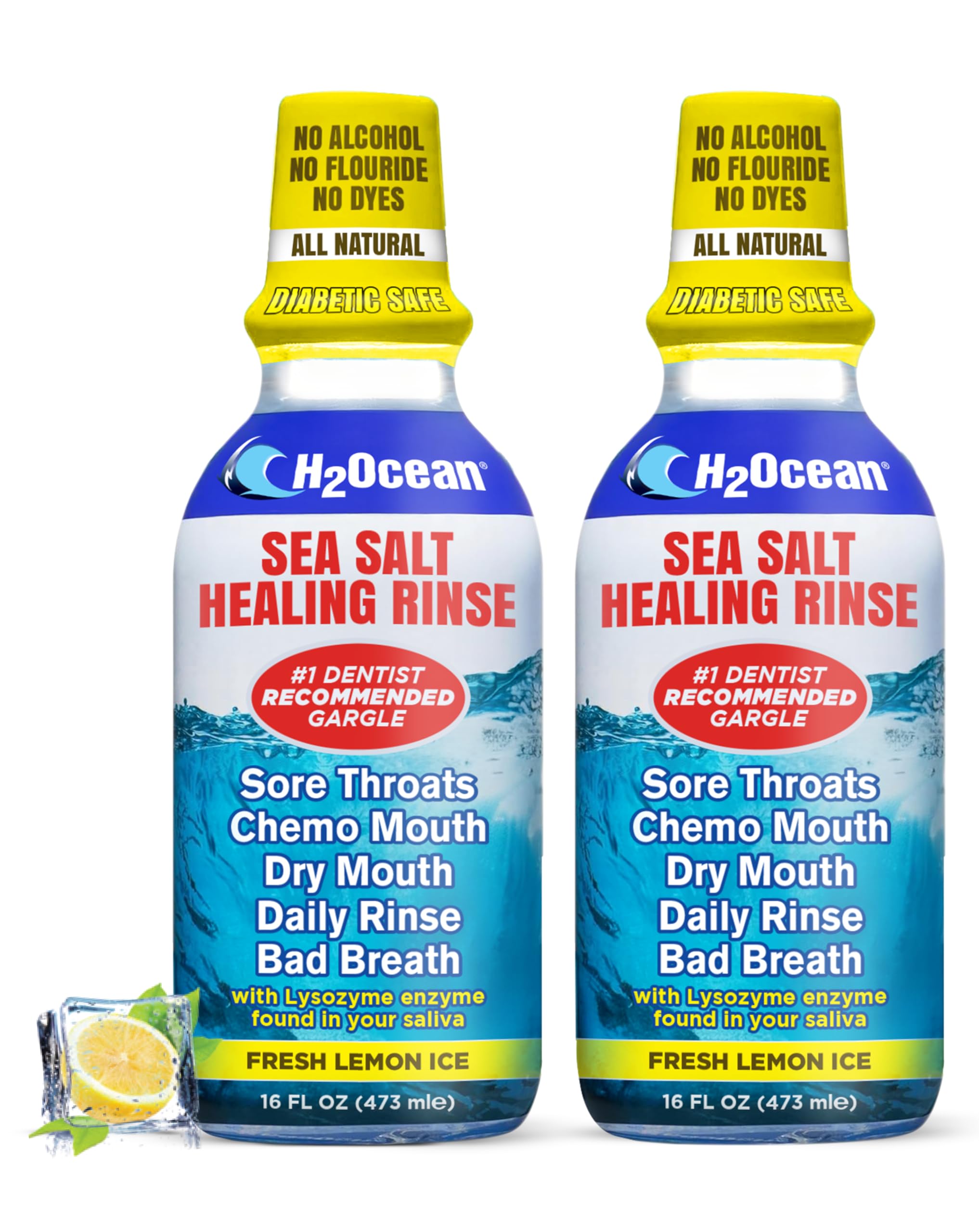 H2Ocean Healing Rinse doble pack en botellas para cuidado bucal diario.