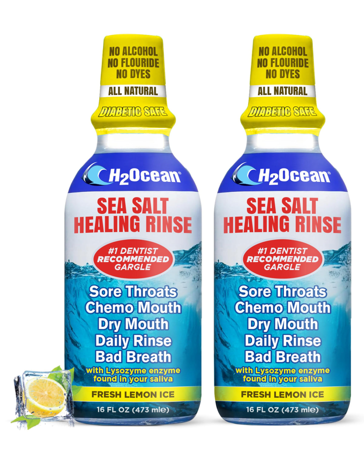 H2Ocean Healing Rinse doble pack en botellas para cuidado bucal diario.