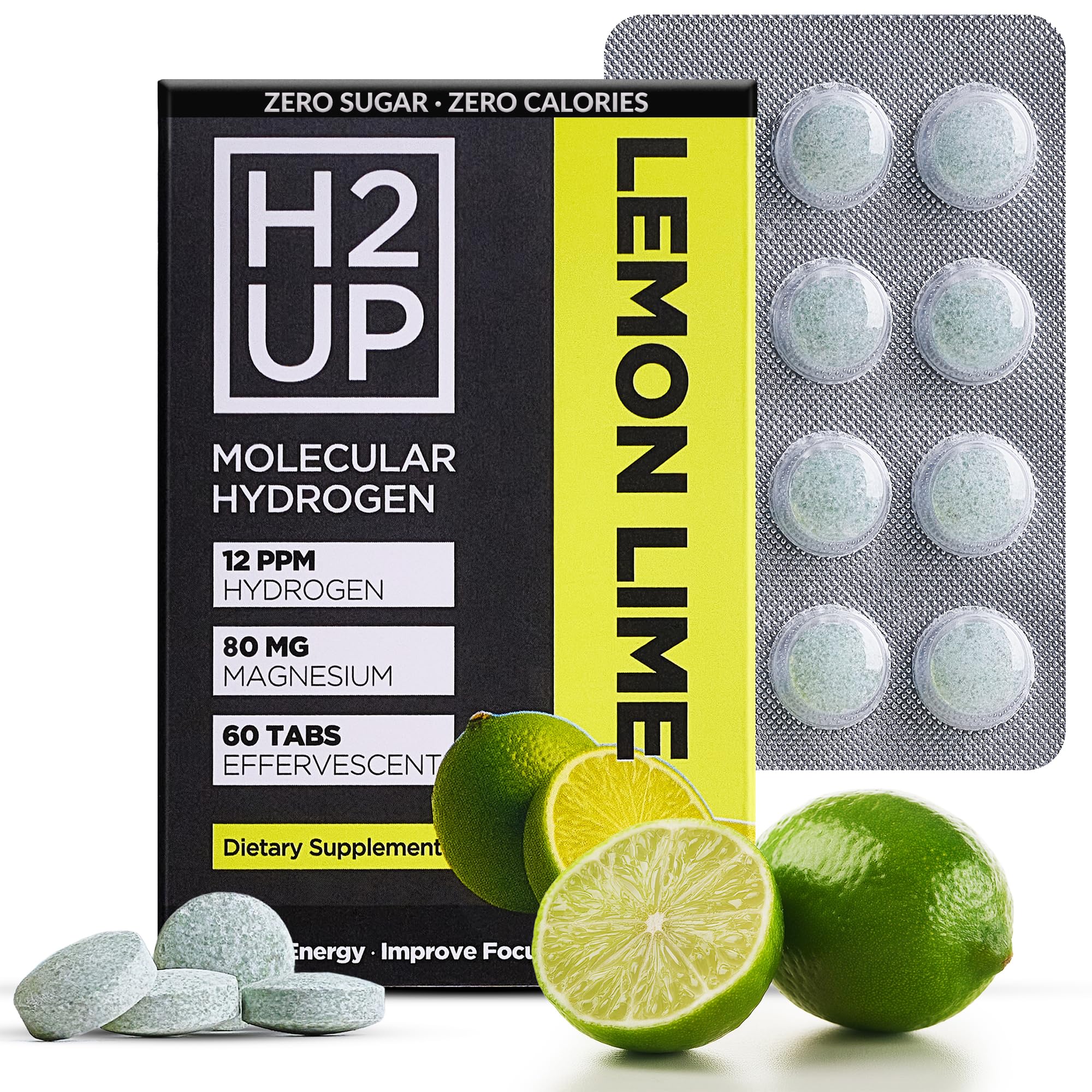 Tableta H2UP disolviéndose en agua para hidratación limpia y sin sabor.