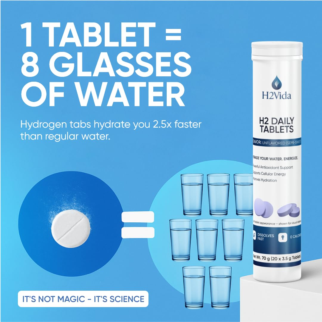 H2Vida tabletas se disuelven en agua rápidamente para beber al instante.