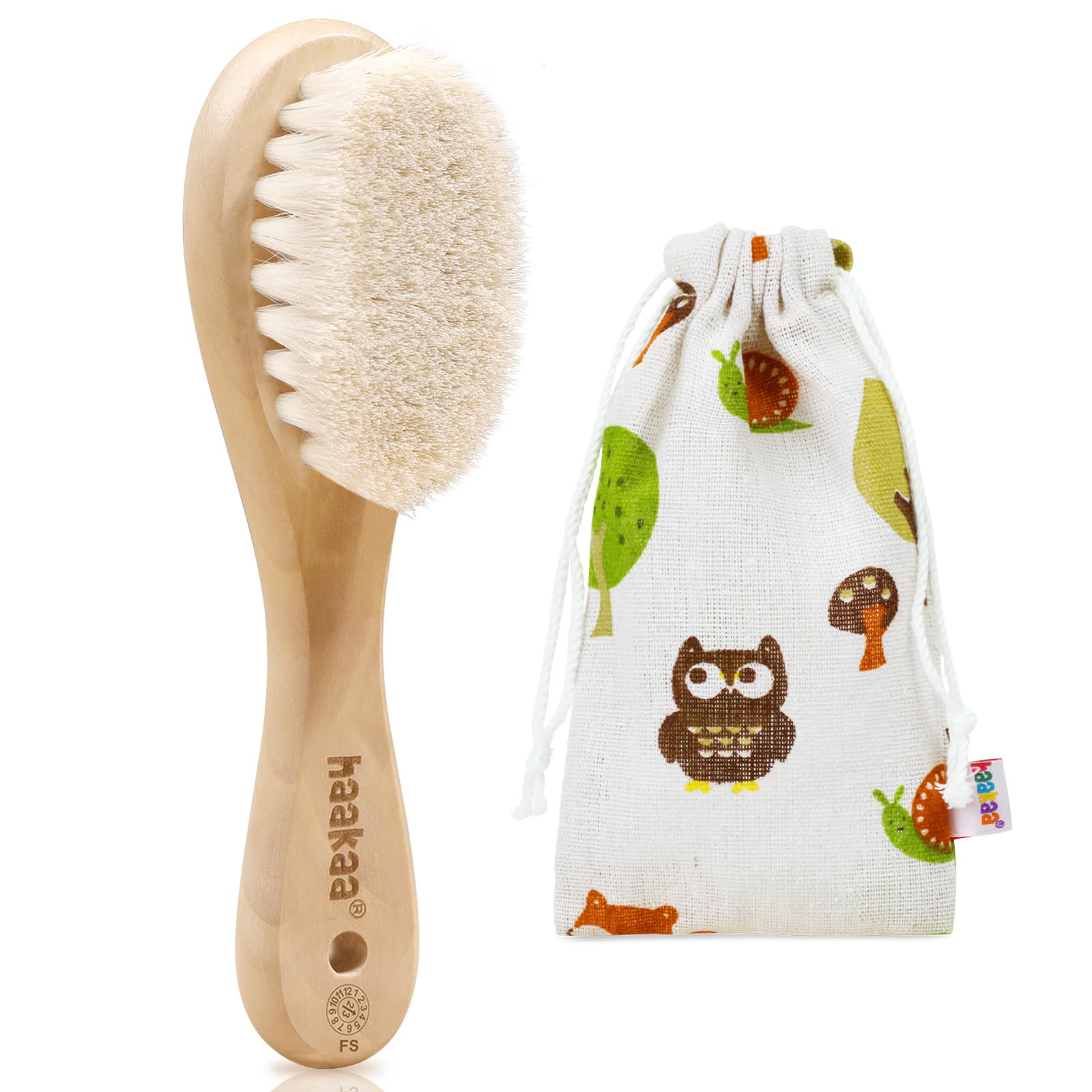 Cepillo haakaa para bebé con cerdas de lana natural suaves para piel delicada.