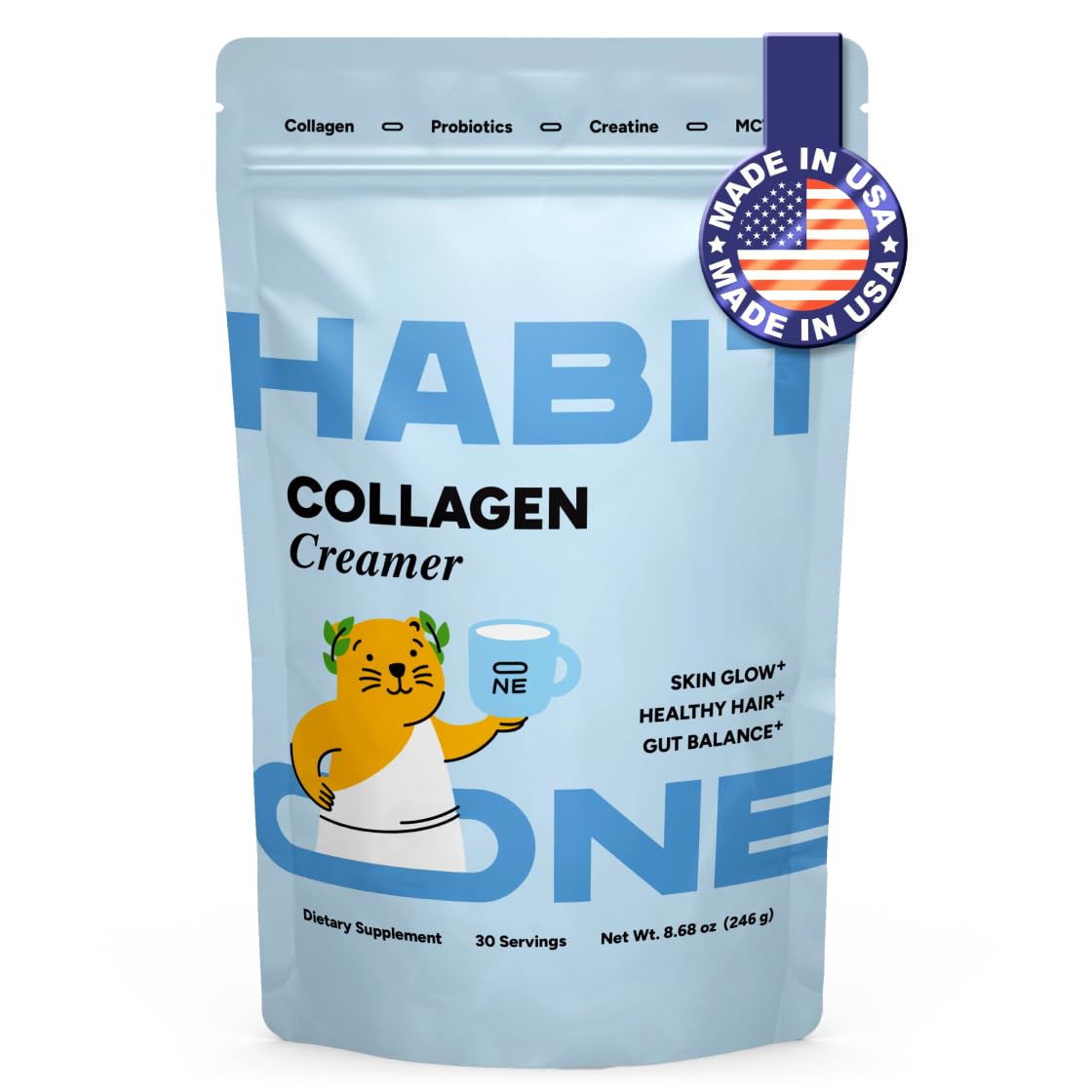Habit One crema para café con coco y MCT, textura cremosa sin lácteos.