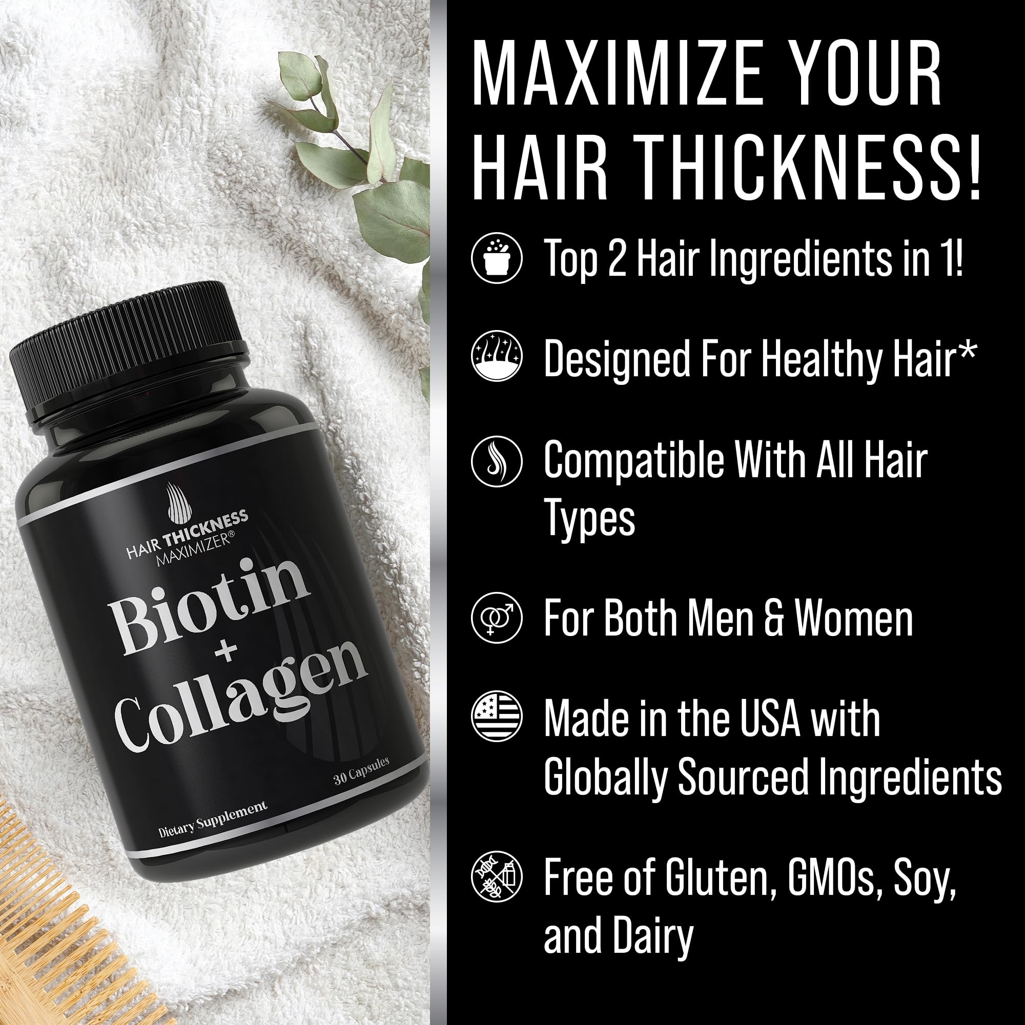 Hair Thickness Maximizer: cápsula de colágeno bovino para cabello nutrido.
