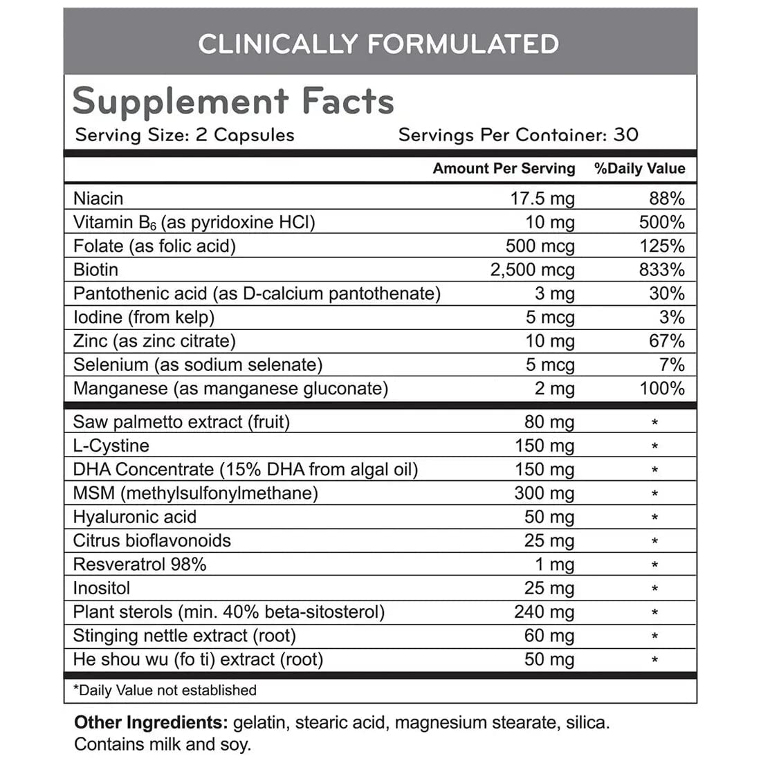Hairmax MSM 300mg cápsula para fortalecer fibras capilares