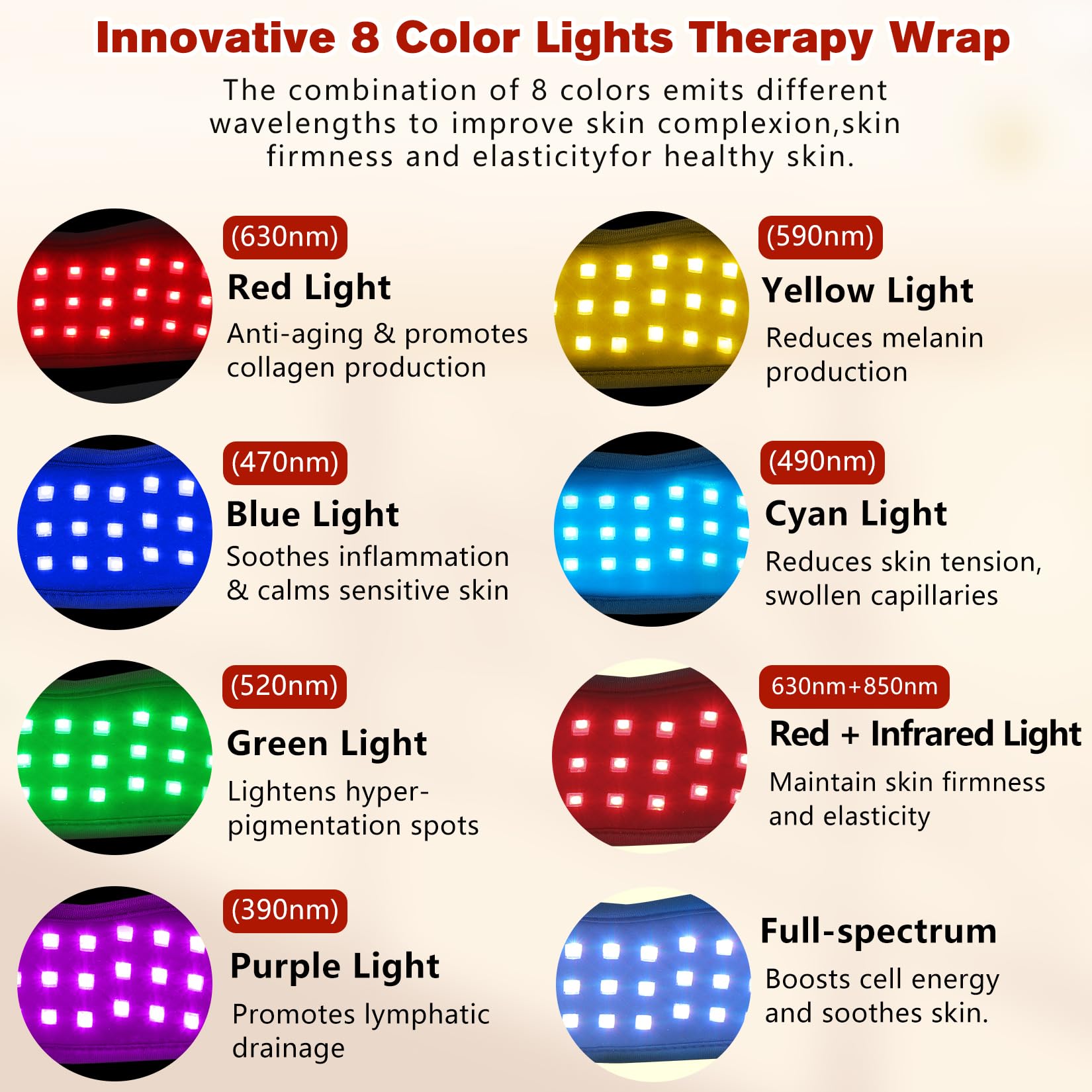 HAIYUE 8 modos de color para revitalizar la piel con diferentes longitudes de onda
