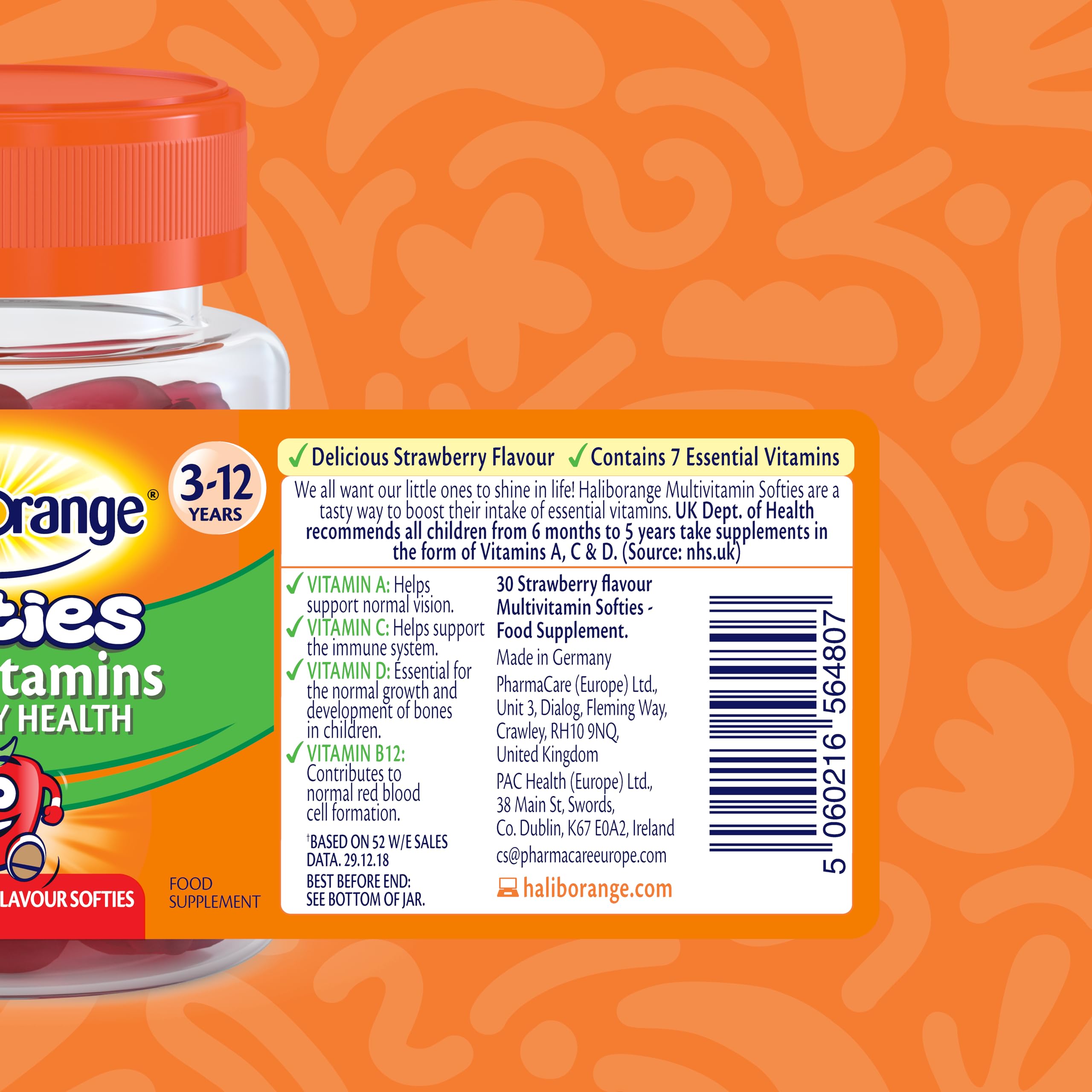 Haliborange gominolas suaves fresa: contiene vitaminas clave para apoyar funciones básicas.
