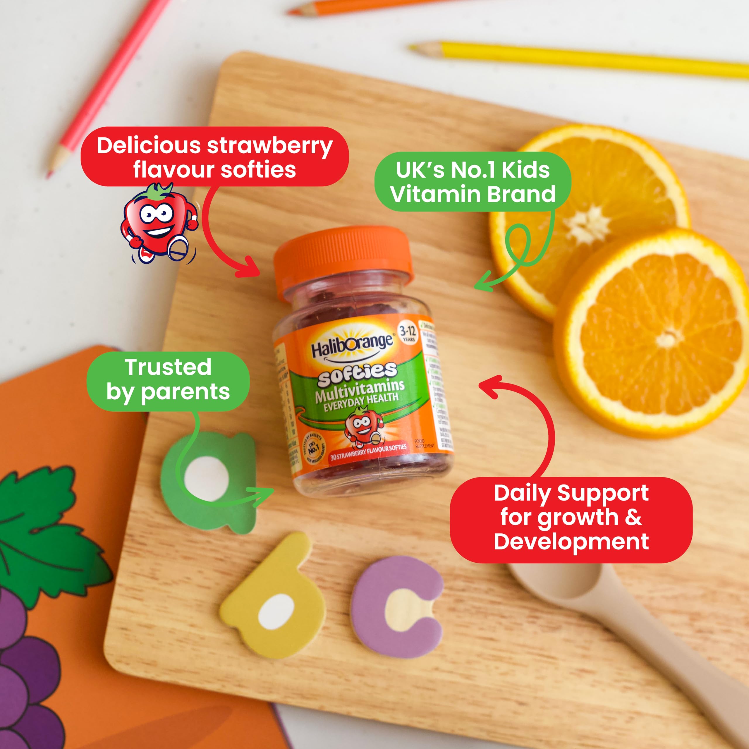 Haliborange gominolas suaves fresa: colores atractivos para niños.