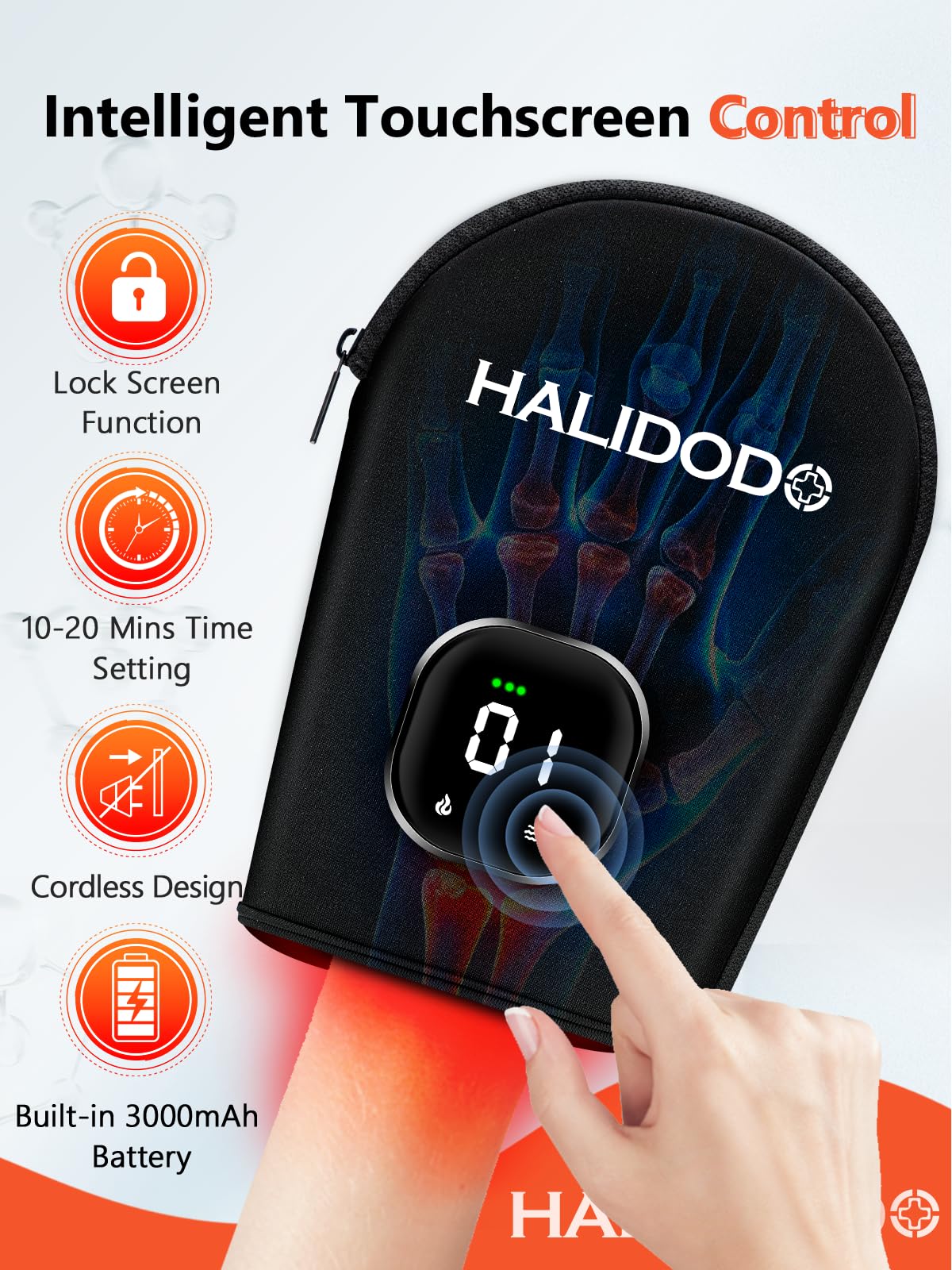 HALIDODO guante control táctil, uso intuitivo para ajustar sesiones.
