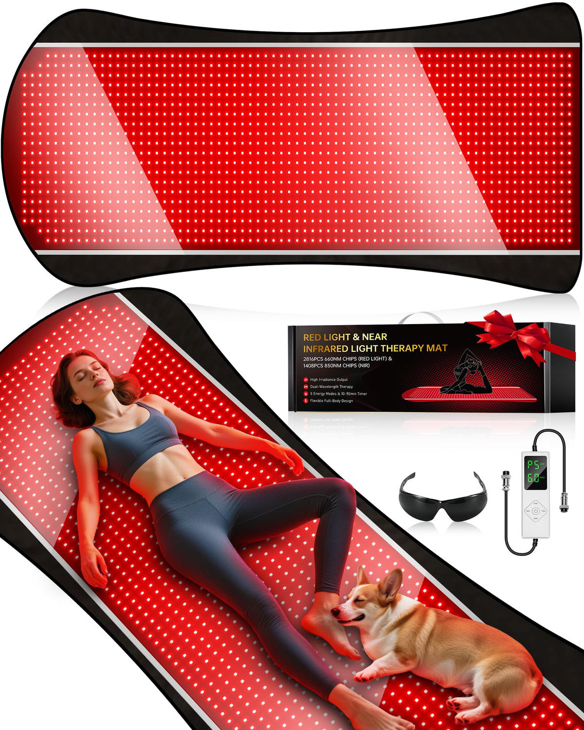 HALIDODO manta de luz roja de cobertura total para espalda y piernas, relajación profunda.