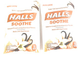 Pastillas para la tos Halls sabor miel vainilla, alivio suave de la garganta.
