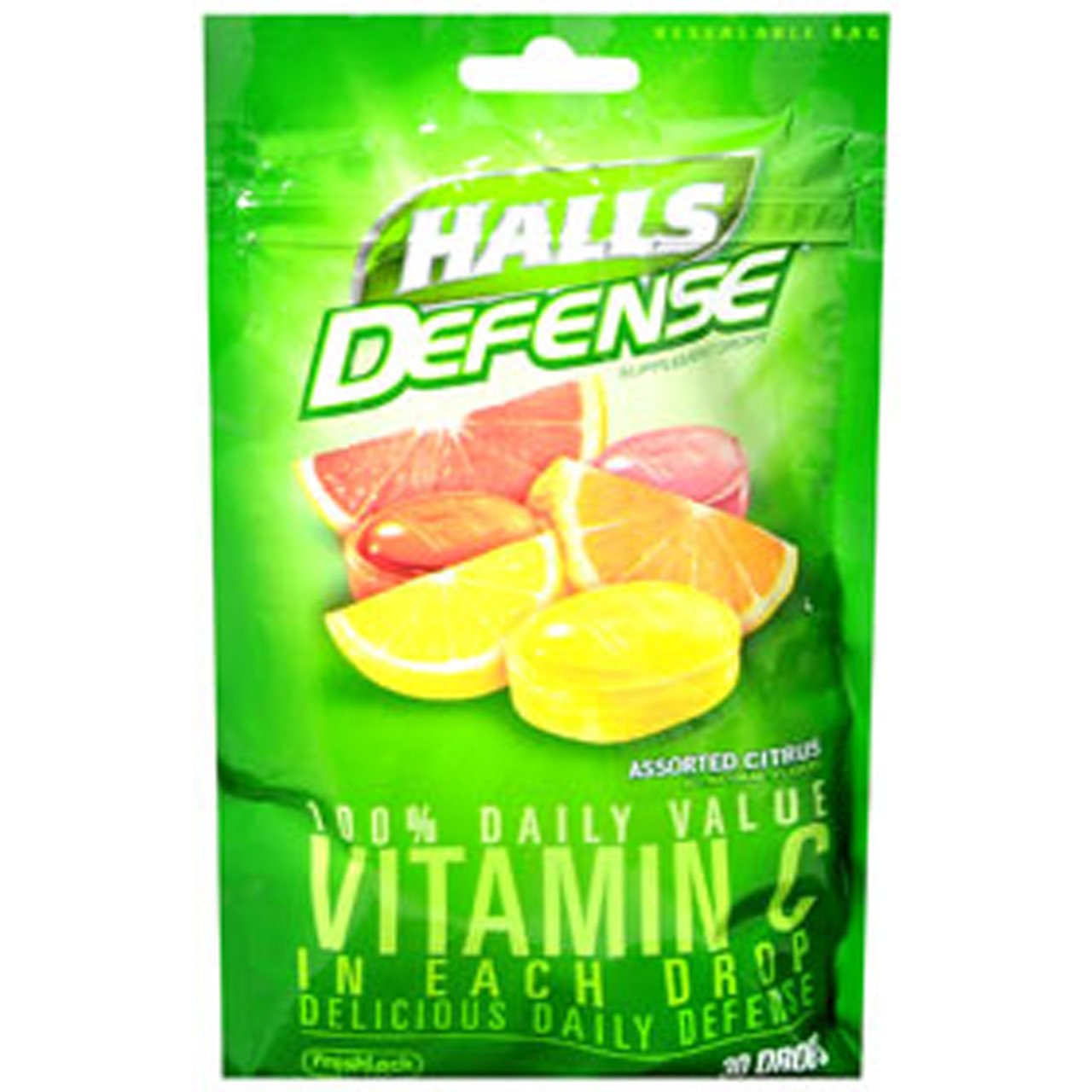 Halls Defense Drops etiqueta cítrica presenta sabores variados para uso diario.