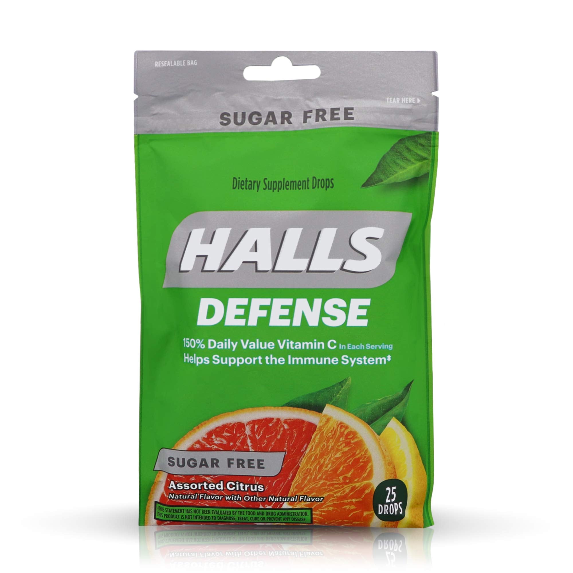 Halls Defense Vitamin C Drops sin azúcar, sabor cítrico, apoyo al sistema inmune
