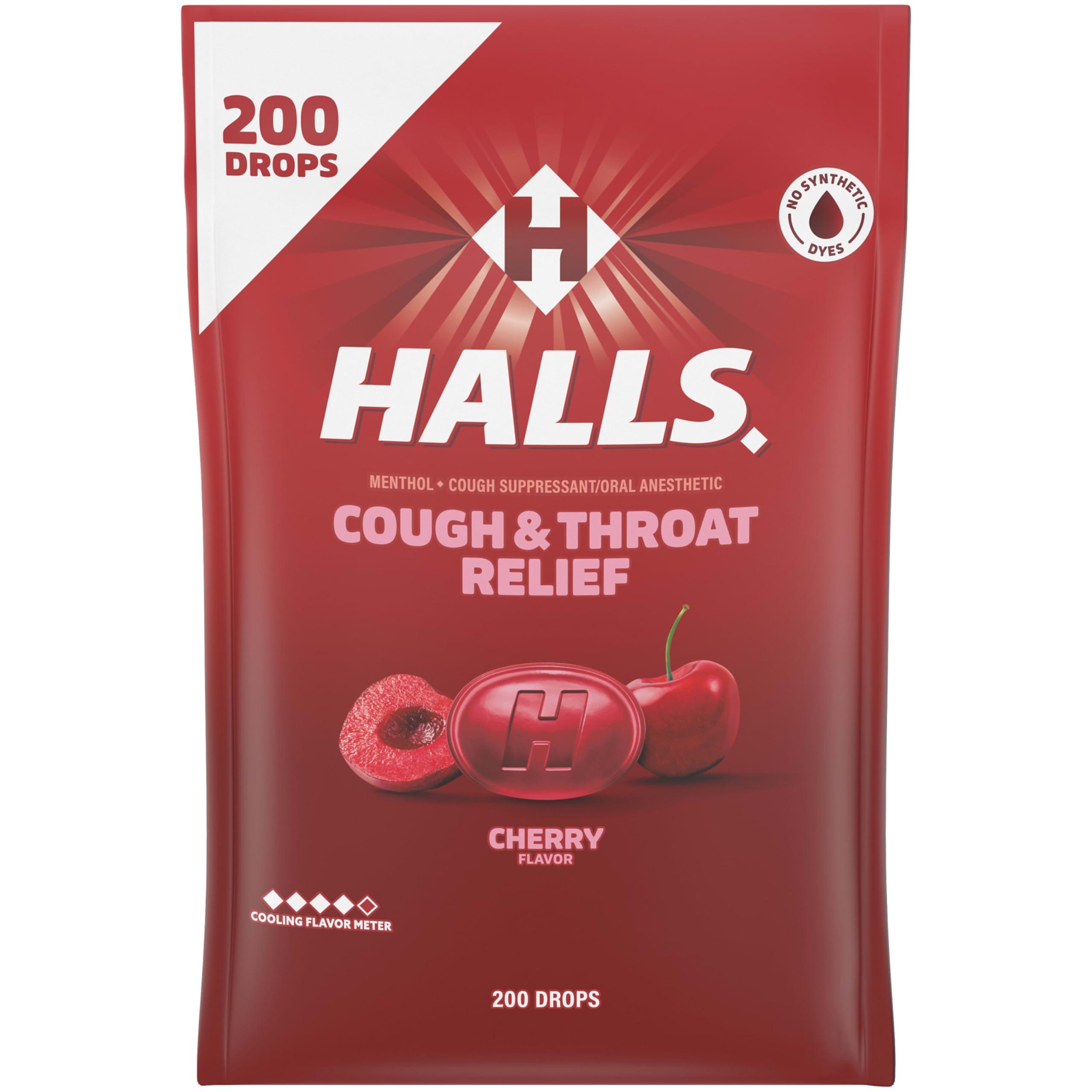 Pastillas HALLS sabor cereza en bulto de 200 unidades para uso práctico.