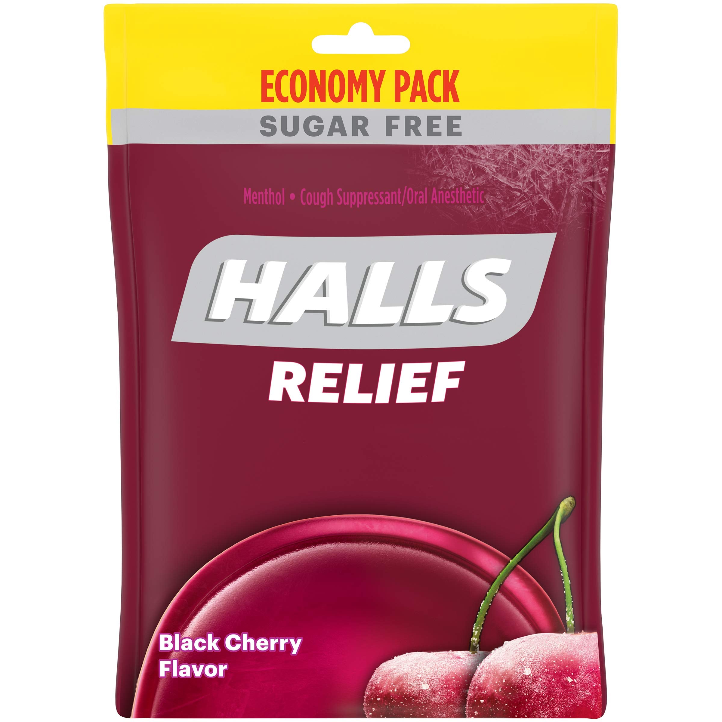 Pastillas HALLS sabor cereza negra brindan alivio temporal para la irritación.