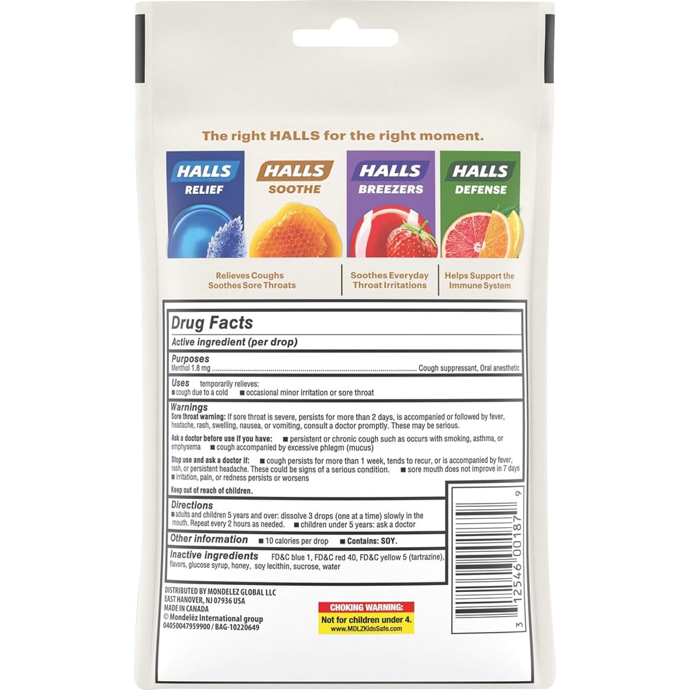 Gotas Halls Honey Drops sabor miel para garganta irritada.