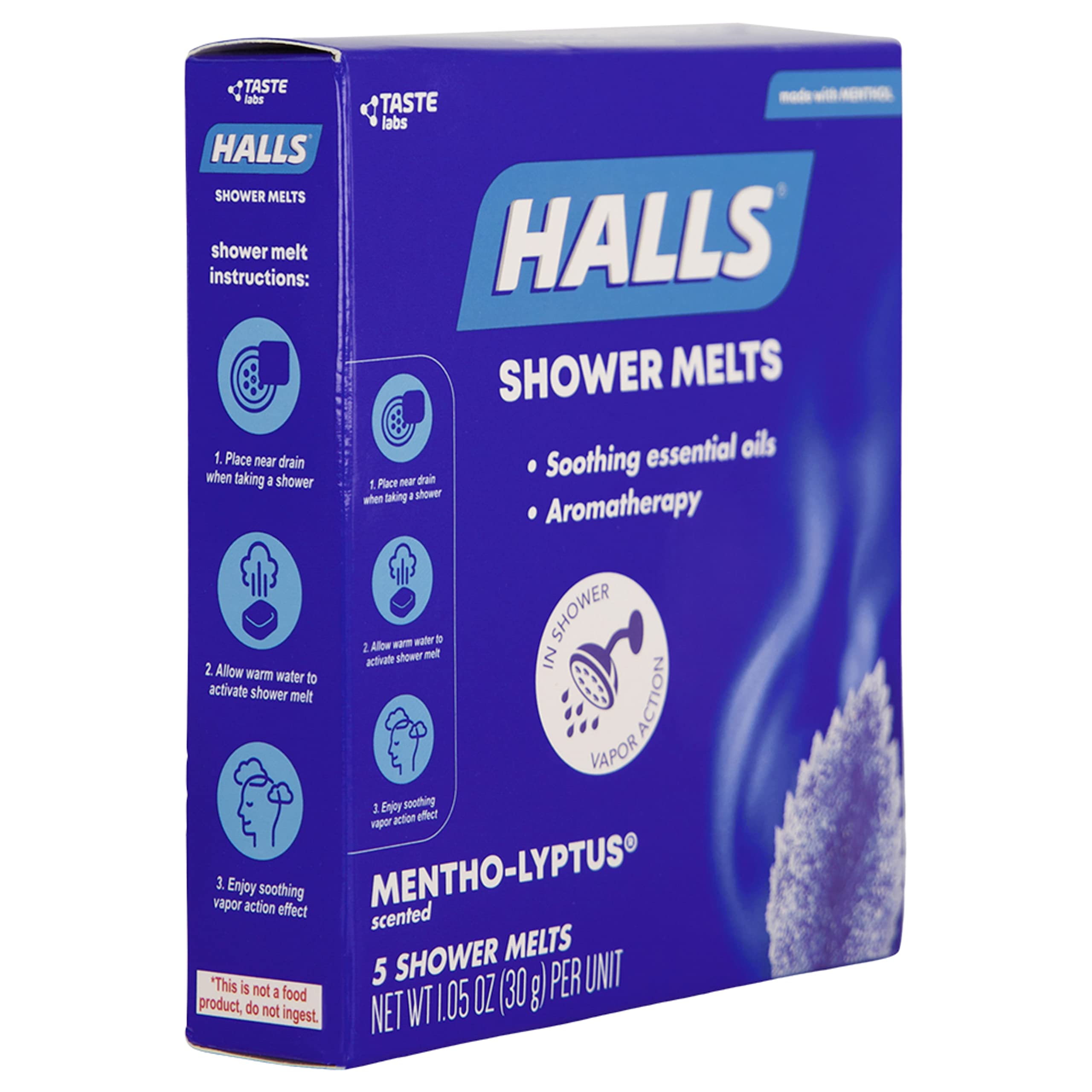 Pastilla Halls mentho-eucalipto, textura suave al disolverse.