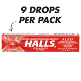 HALLS Relief fresa etiqueta clara en el empaque.