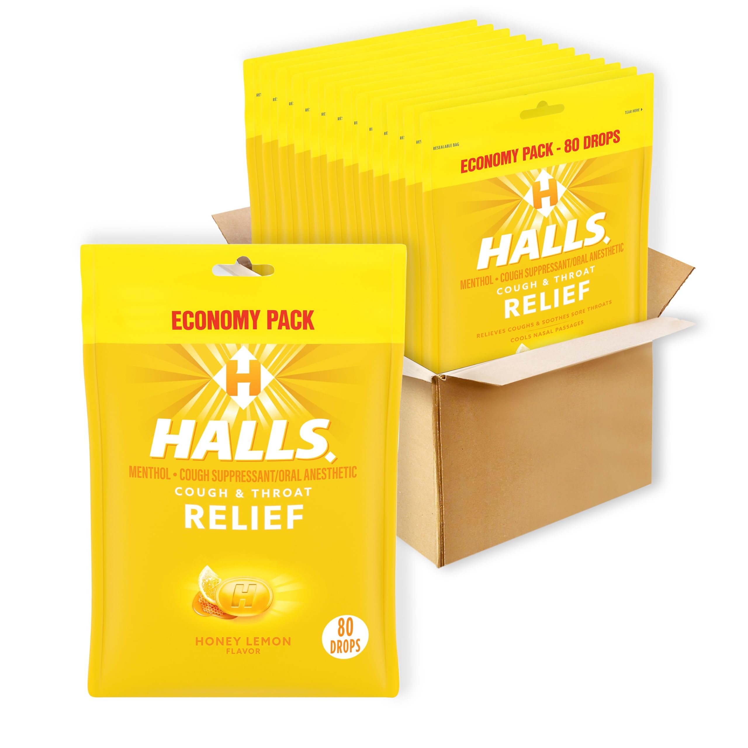 HALLS Relief miel limón en empaque para llevar