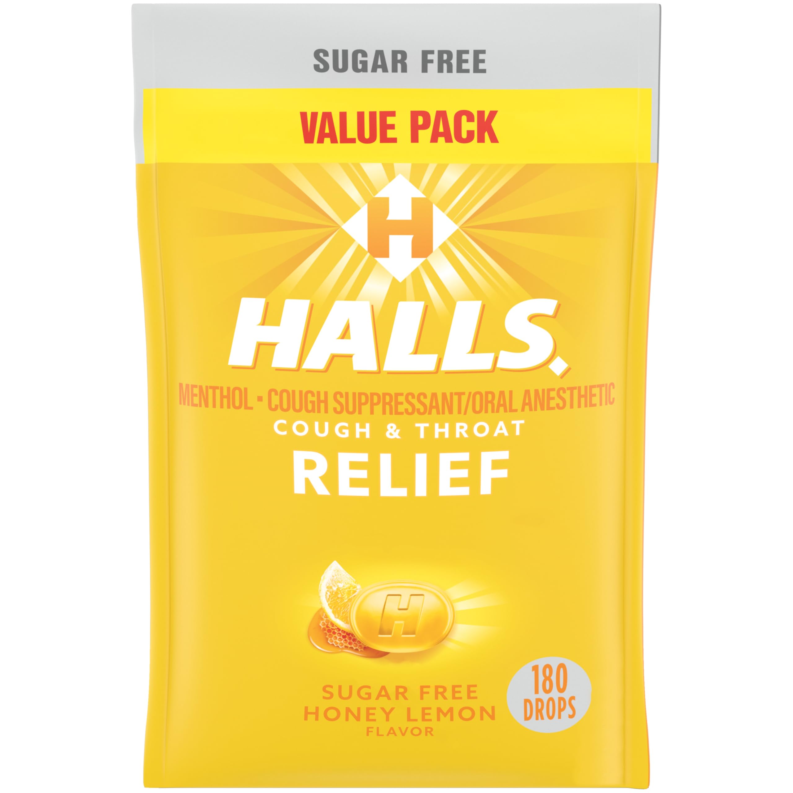 Pastillas HALLS Relief miel limón sin azúcar para la tos.