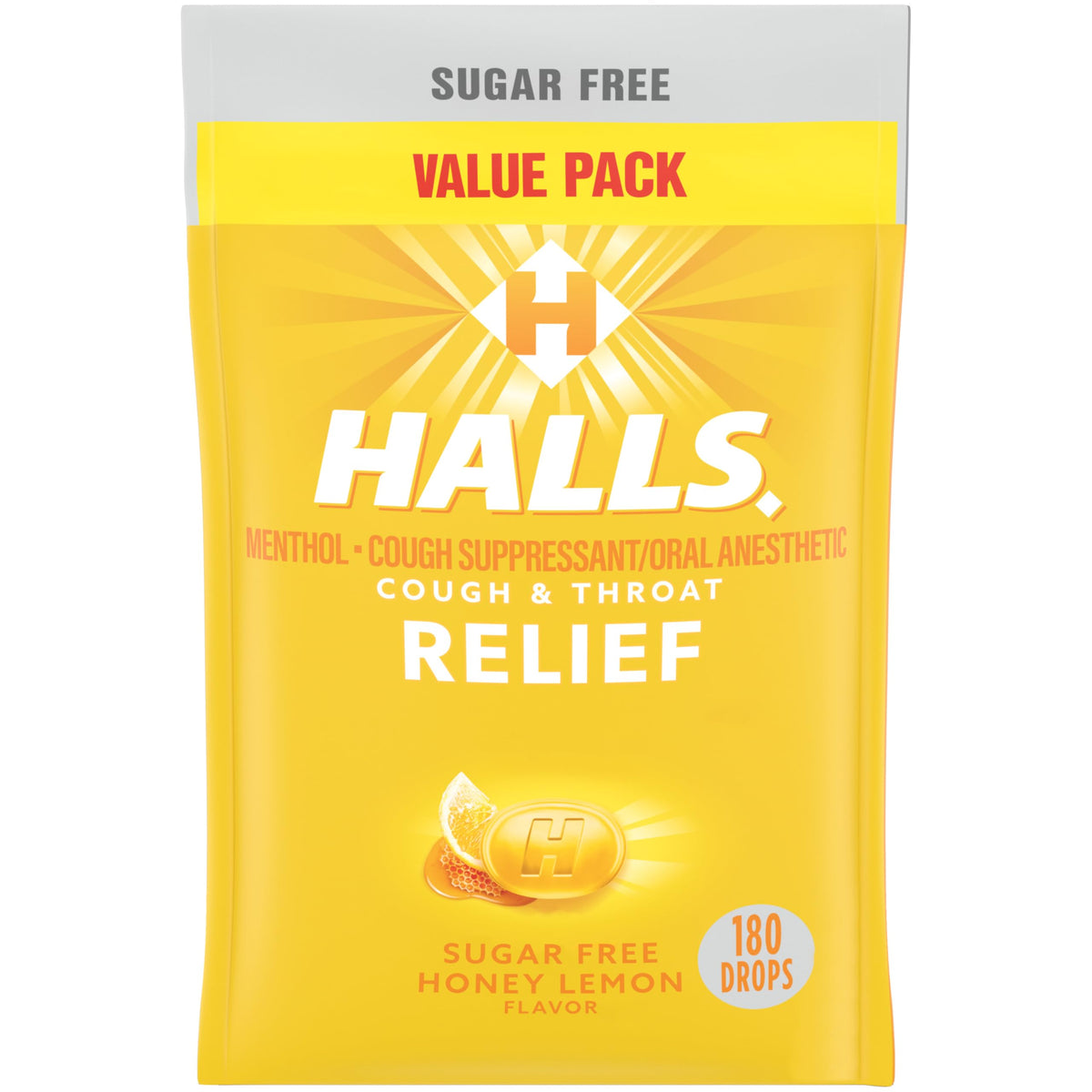 Pastillas HALLS Relief miel limón sin azúcar para la tos.