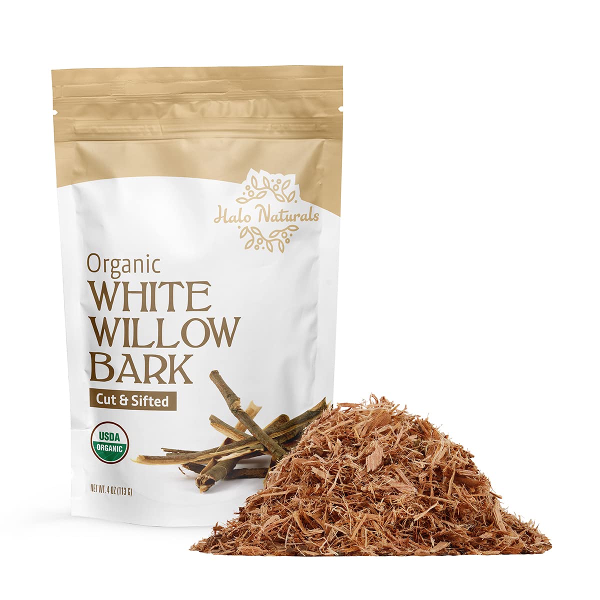 Halo Naturals corteza de sauce blanca para infusiones aromáticas.