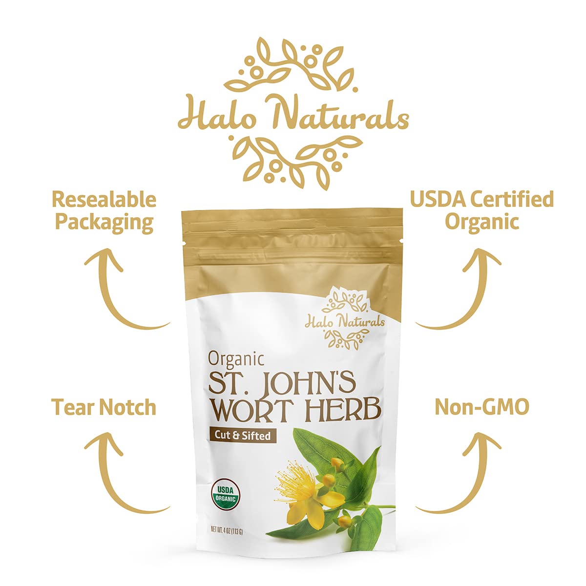 Halo Naturals Frasco 4oz facilita medir dosis y almacenar.