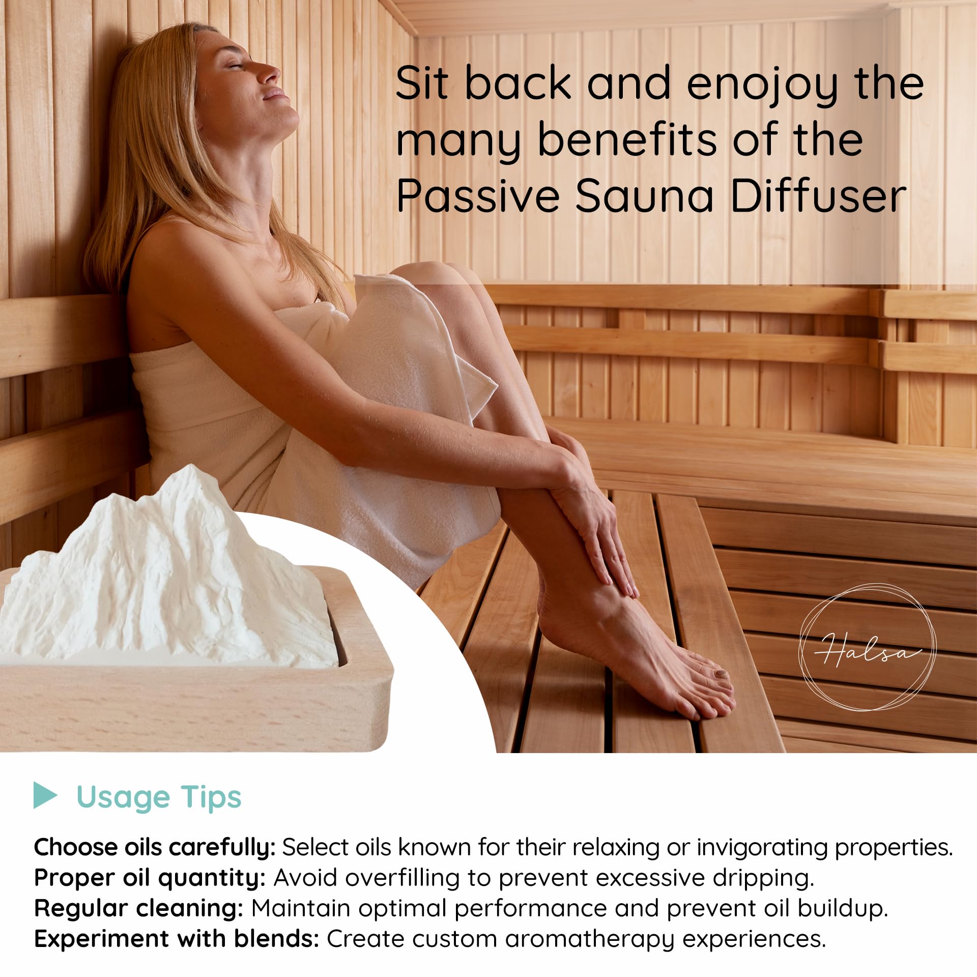 HALSA difusor pasivo, difusión natural sin electricidad, ideal para saunas.