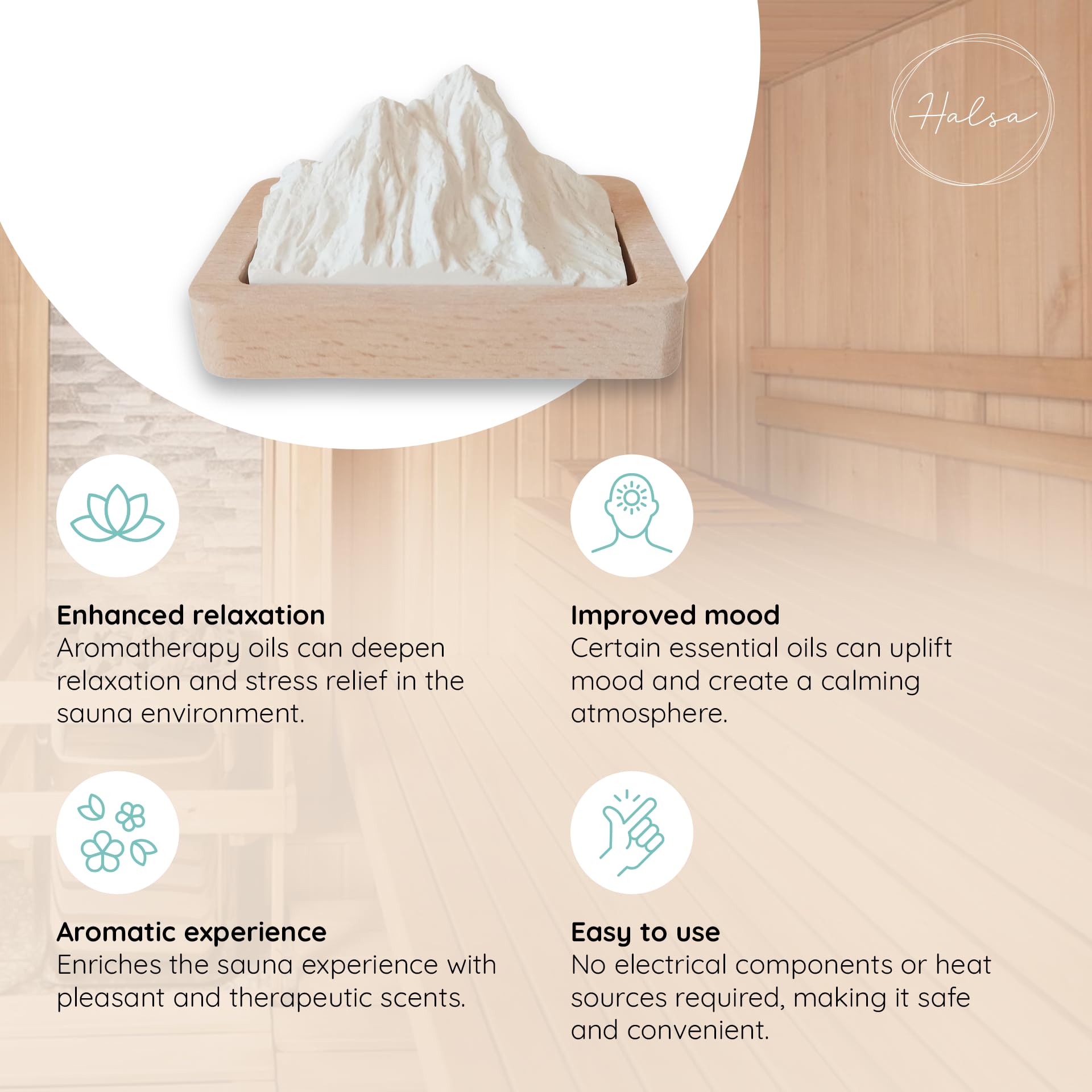 HALSA difusor pasivo, superficie de yeso cocido que absorbe aceites para fragancia duradera.