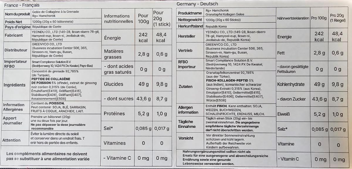 HAMCHOROKRg ingredientes clave con colágeno de baja masa molecular