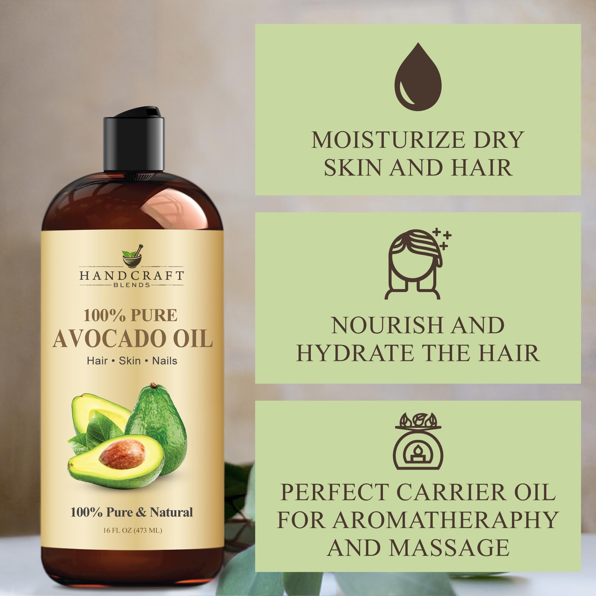 Masaje corporal con Aceite de Aguacate Handcraft Blends, piel flexible