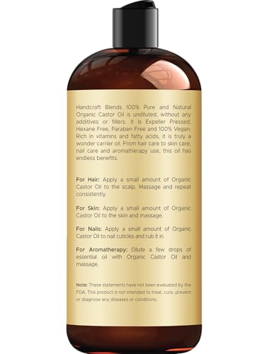 Handcraft Blends Aceite de ricino orgánico para pestañas y cejas, hidratación y acondicionamiento