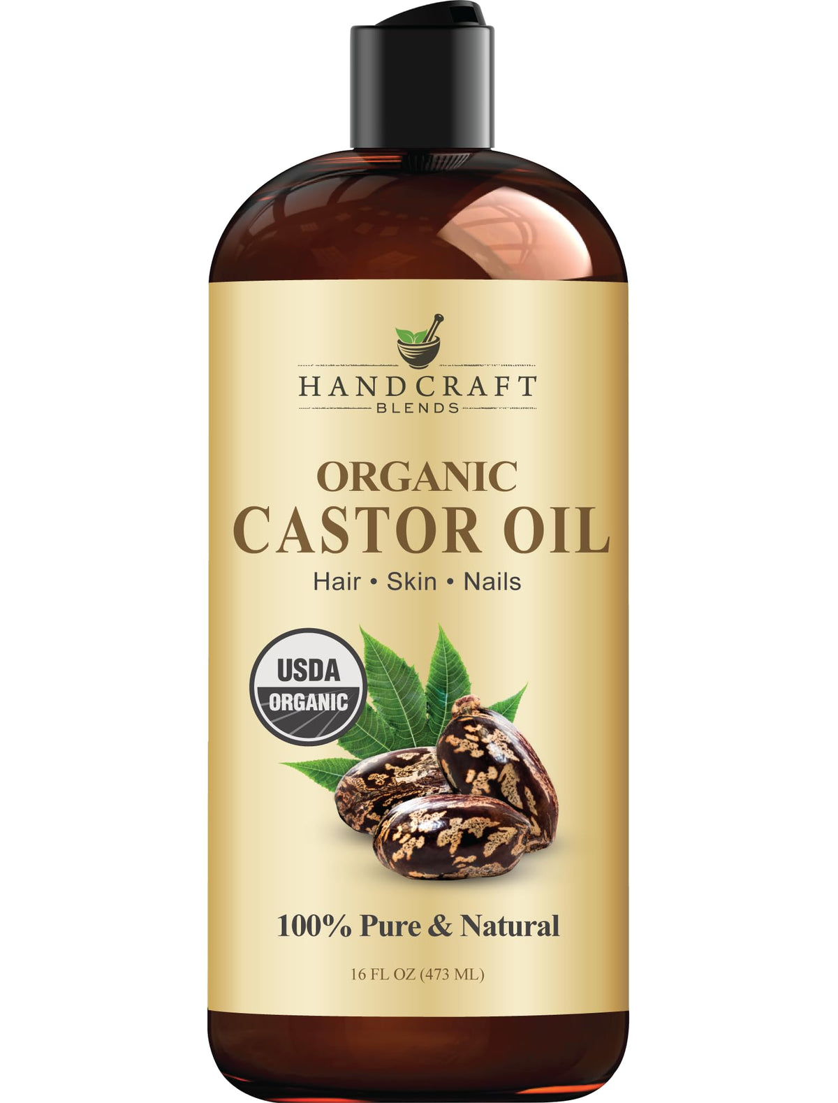 Handcraft Blends Aceite de ricino orgánico en botella, cuidado suave para el cabello