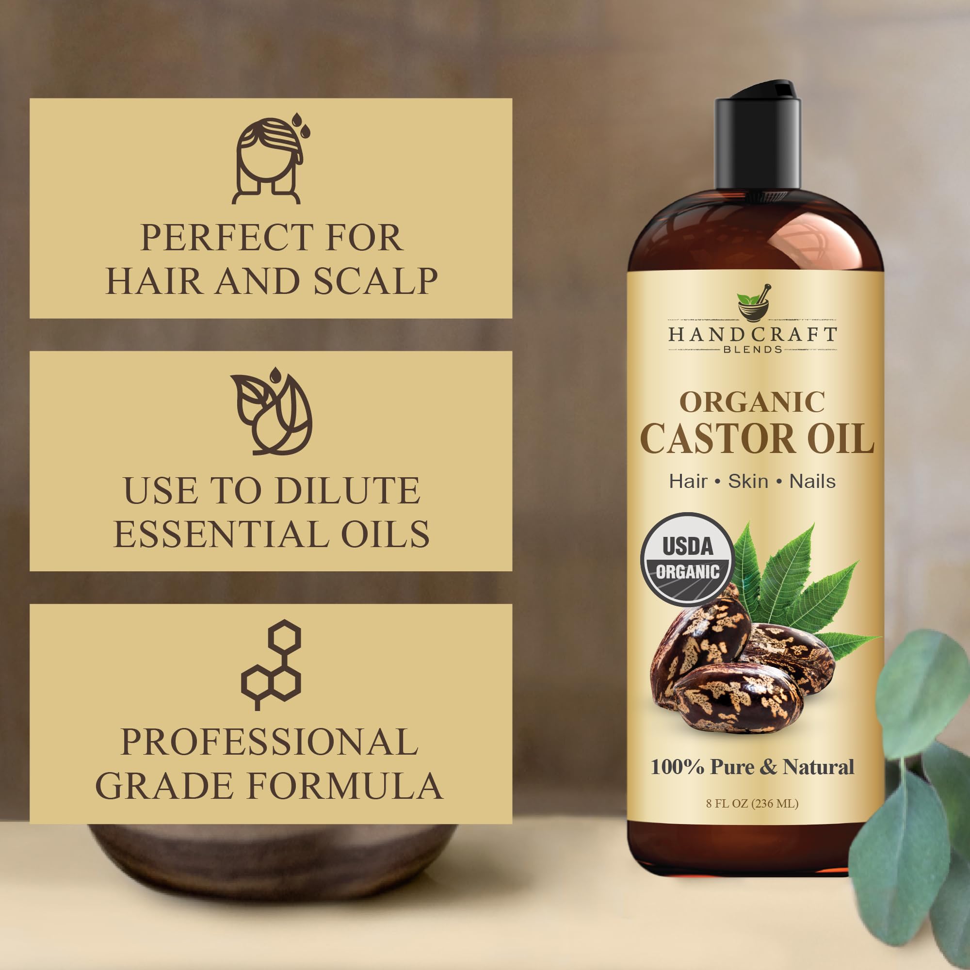 Handcraft Blends Aceite de Ricino Orgánico 8 onzas para masaje suave