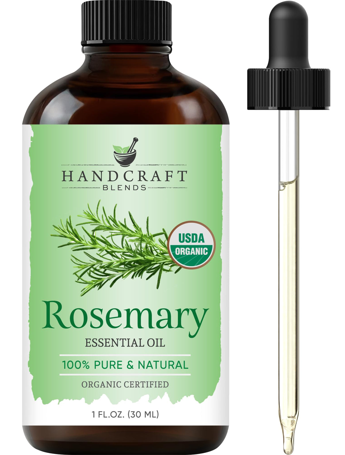 Aceite esencial de romero Handcraft Blends, botella con etiqueta, ideal para aromaterapia.