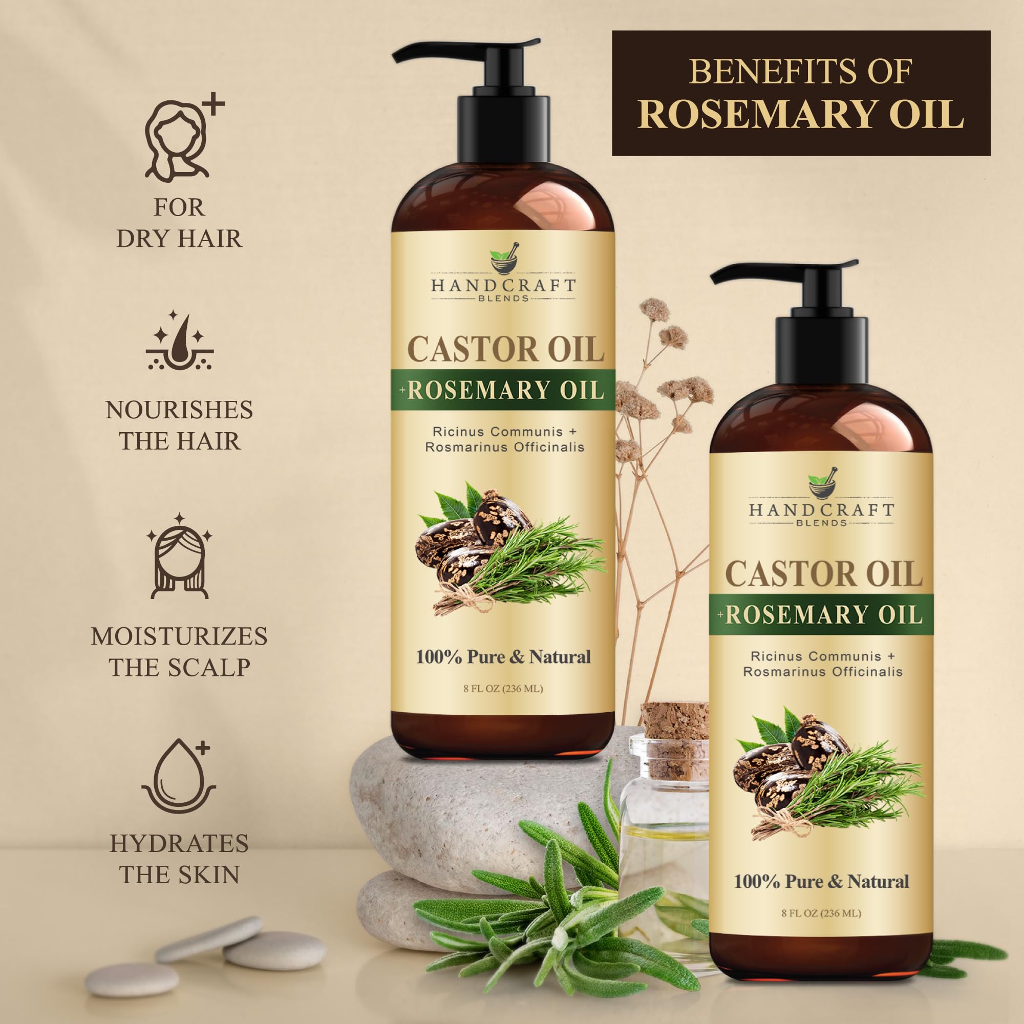 Handcraft Blends Aceite de Ricino con Romero para acondicionamiento capilar.
