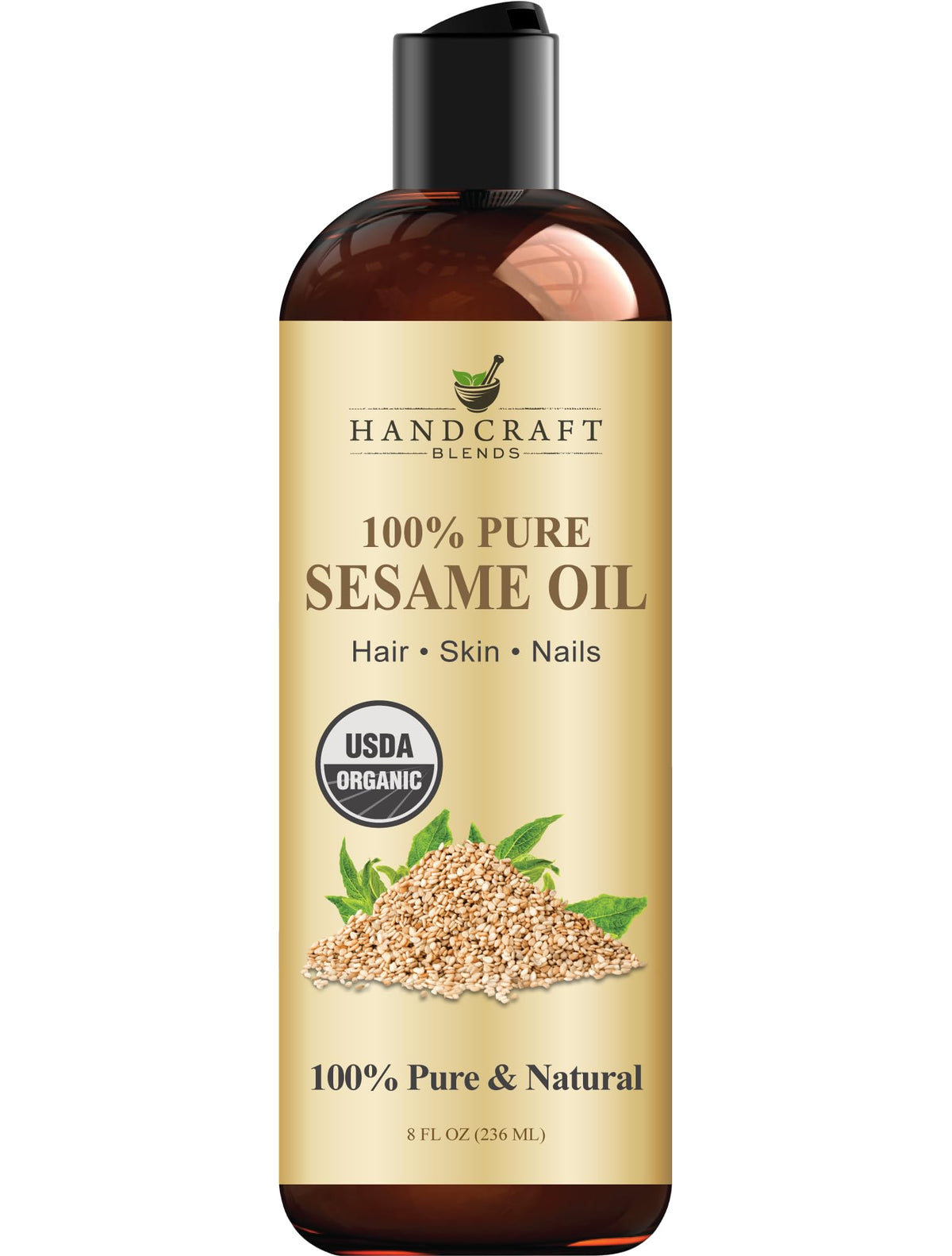 Handcraft Blends Aceite de sésamo orgánico en frasco para cuidado diario de piel y cabello.