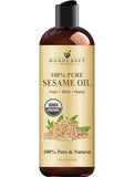 Handcraft Blends Aceite de sésamo orgánico en frasco para cuidado diario de piel y cabello.