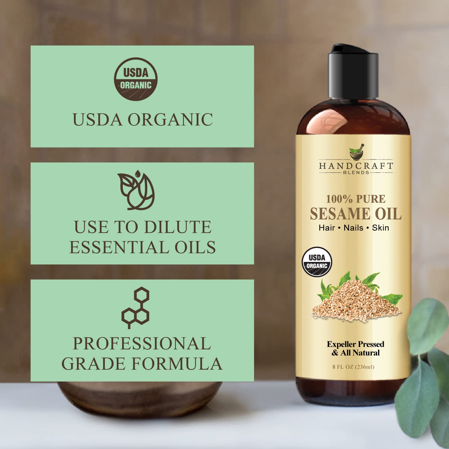 Handcraft Blends Aceite de sésamo orgánico para cabello saludable y cuero cabelludo.
