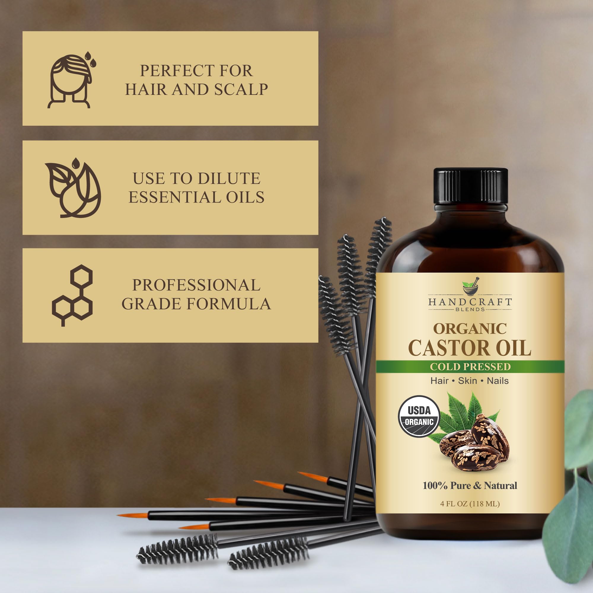 Cuidado de piel con aceite de ricino orgánico de Handcraft Blends.