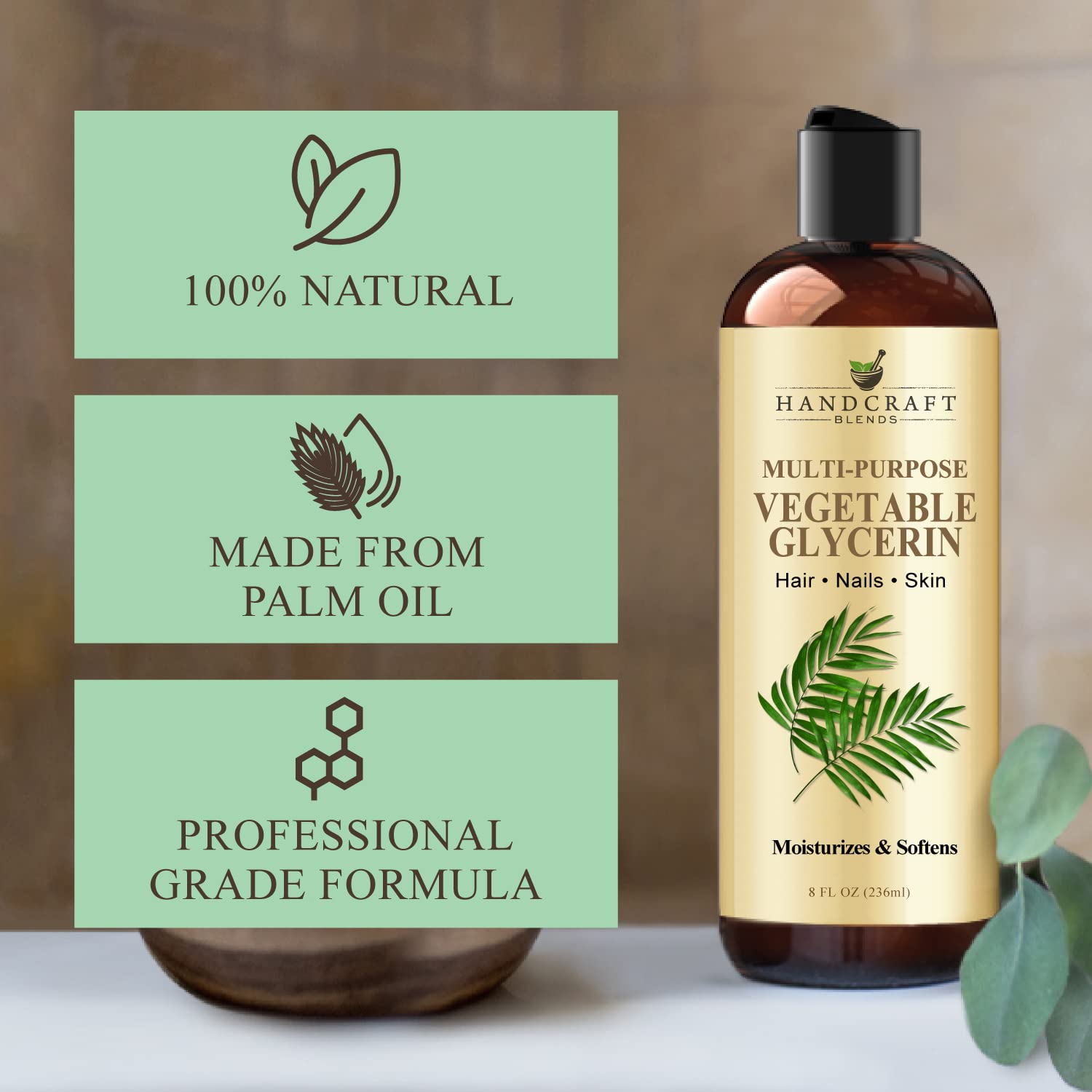Handcraft Blends glicerina vegetal, uso cosmético para cabello y cuerpo.