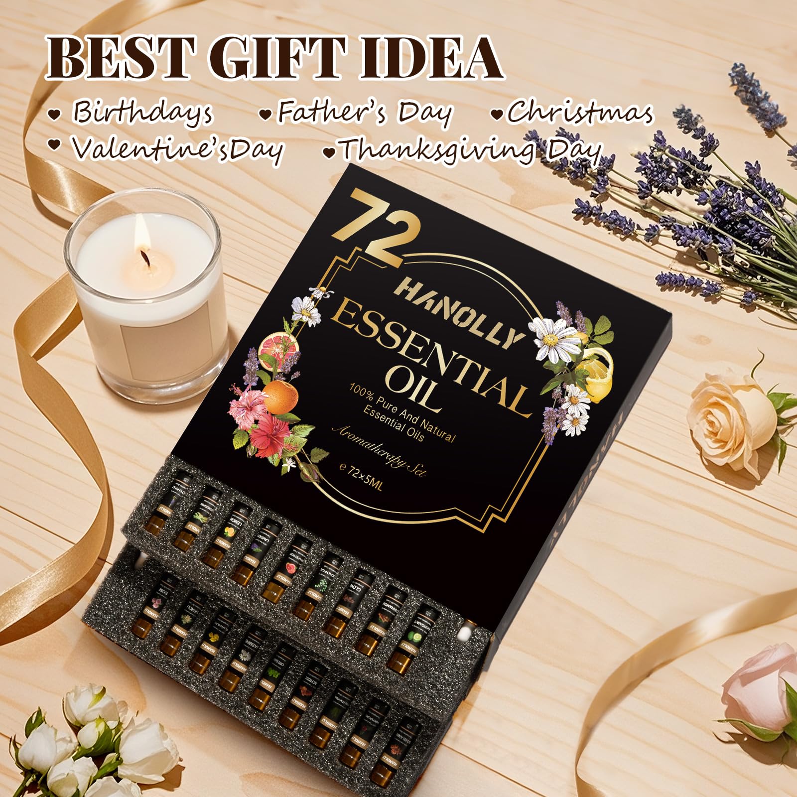 Hanolly regalo lujo: set de aceites en frasco ámbar para regalo premium