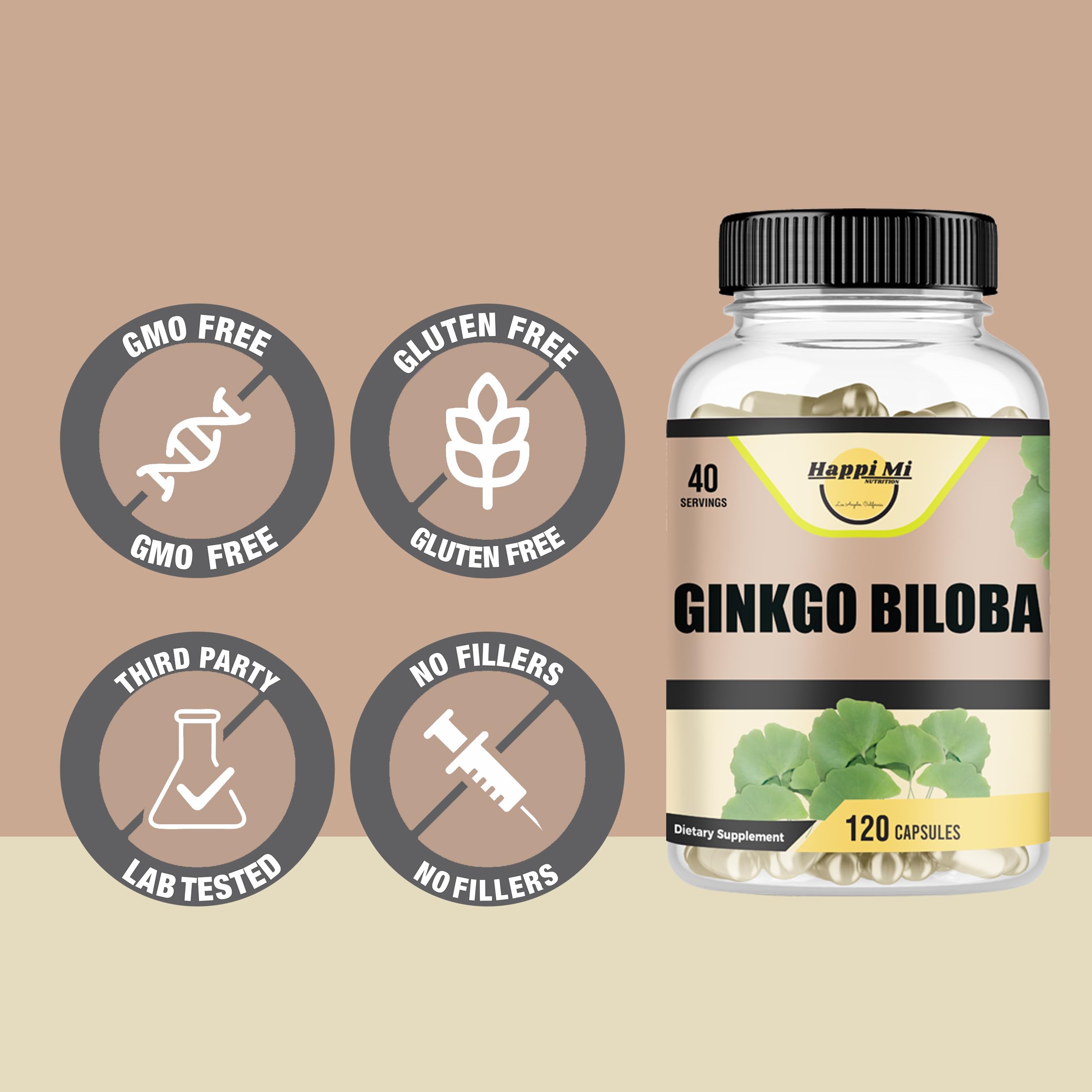 Fabricación en Estados Unidos de Happi Mi Nutrition Ginkgo Biloba, control de calidad.