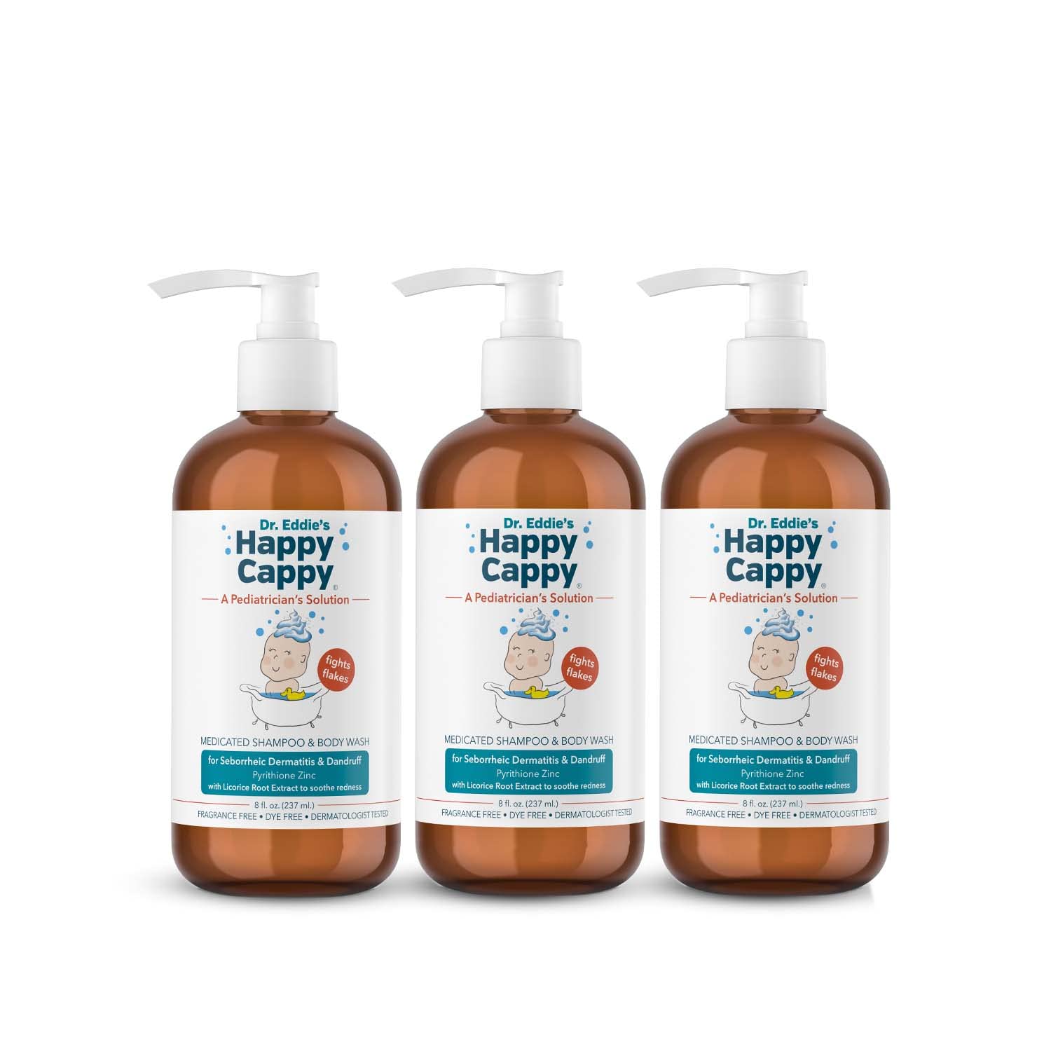 Happy Cappy champú medicado, botella visible, uso suave para cuero cabelludo sensible