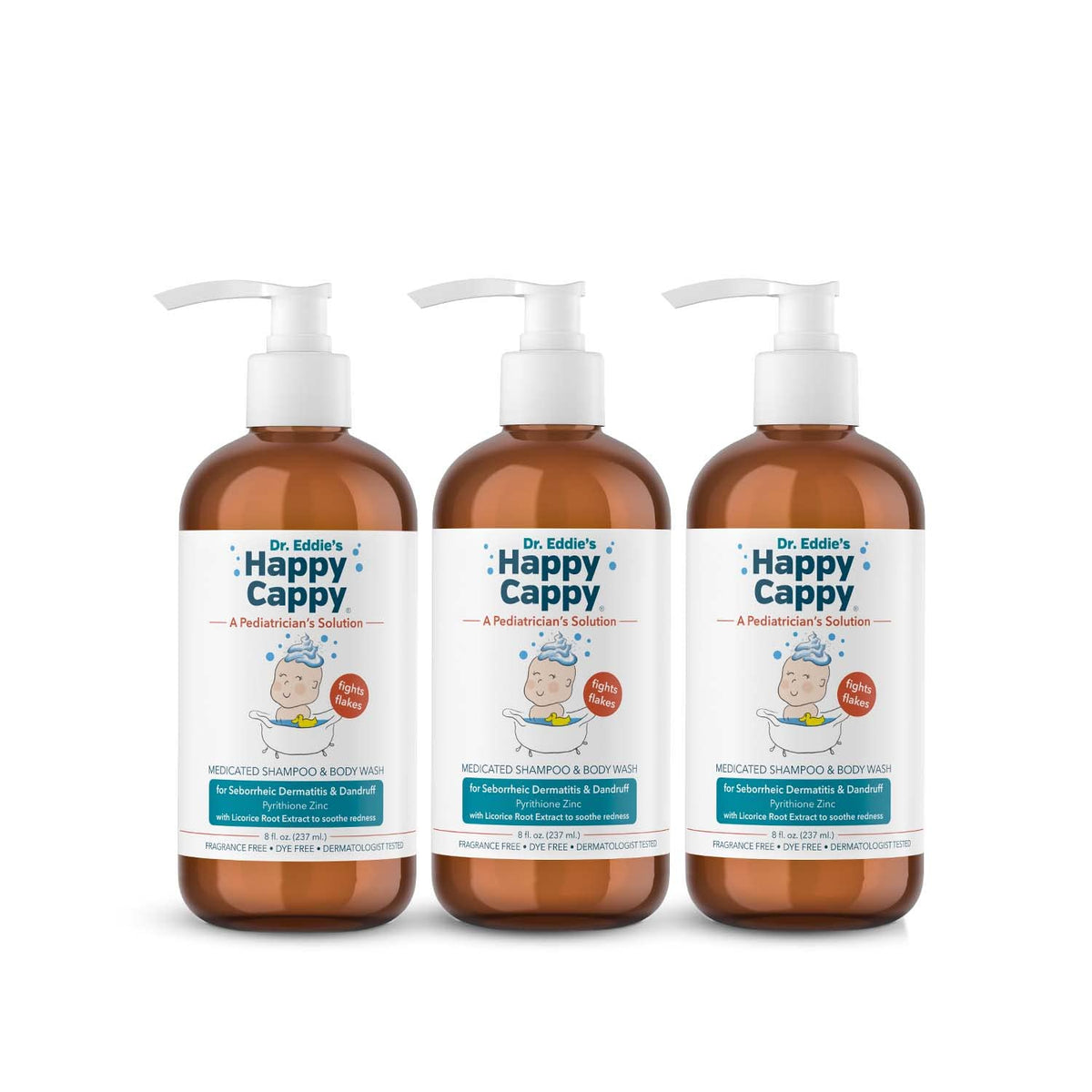 Happy Cappy champú medicado, botella visible, uso suave para cuero cabelludo sensible