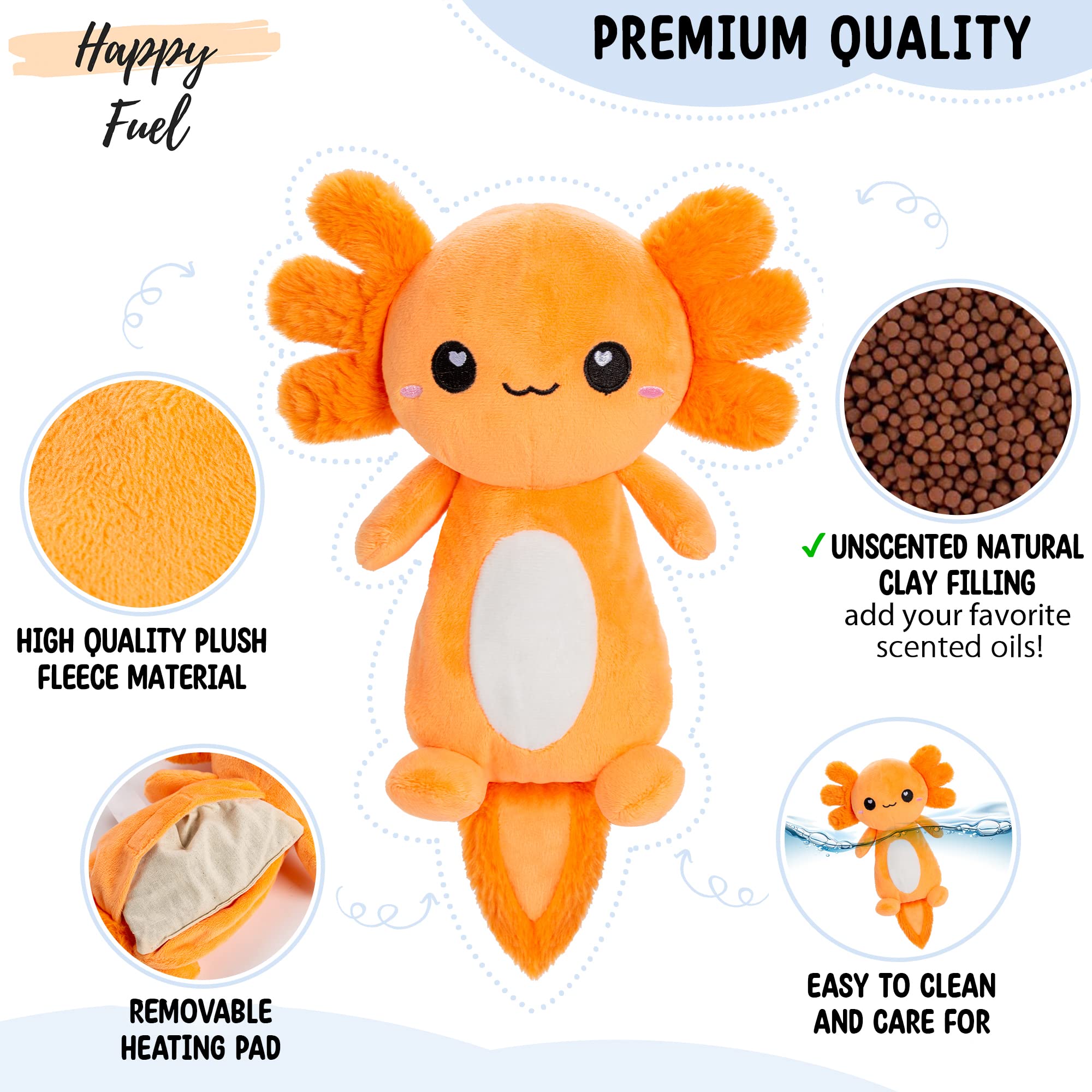 Axolotl acolchado de Happy Fuel para calor reconfortante